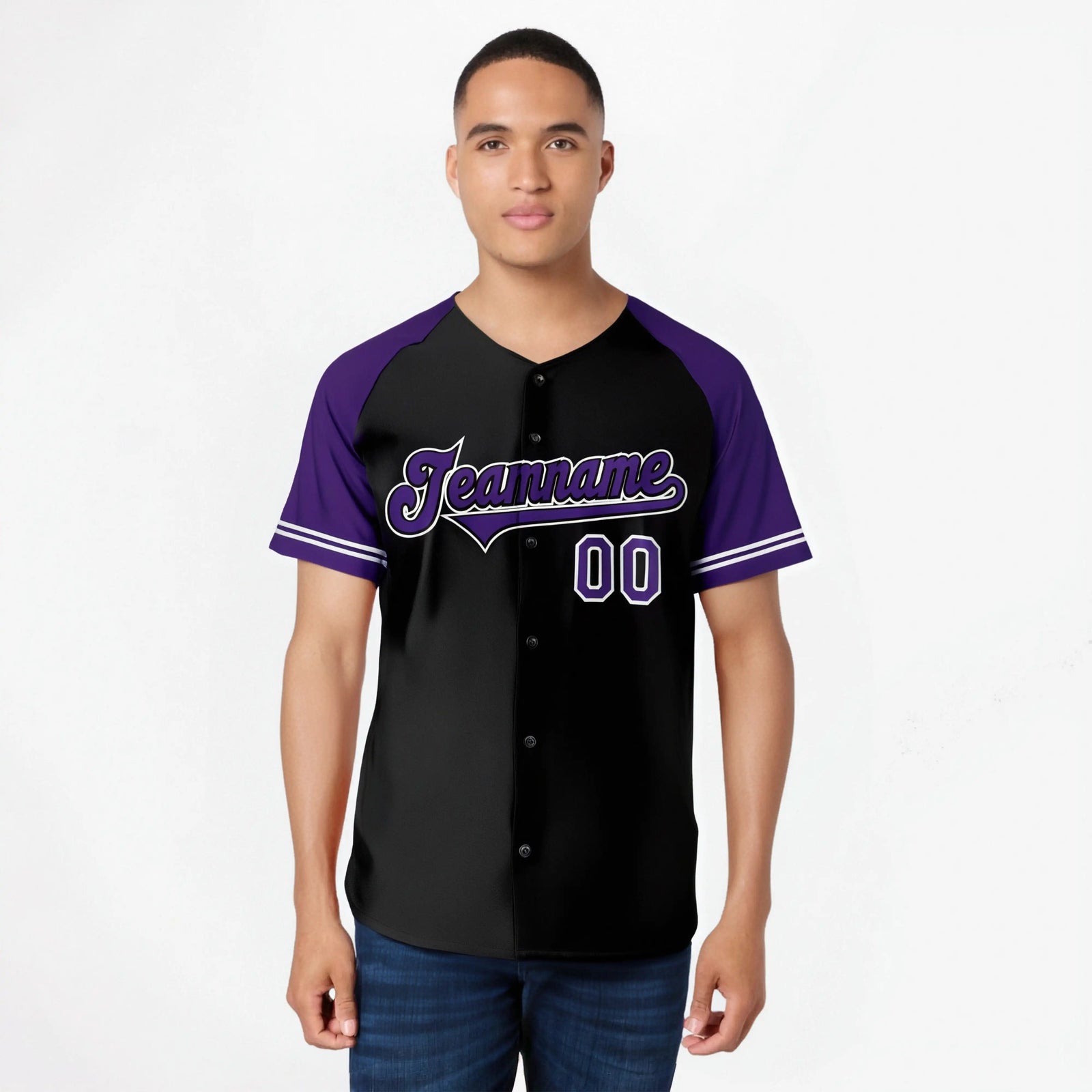Custom Black Purple Authentic Raglan Sleeves Baseball Jersey
