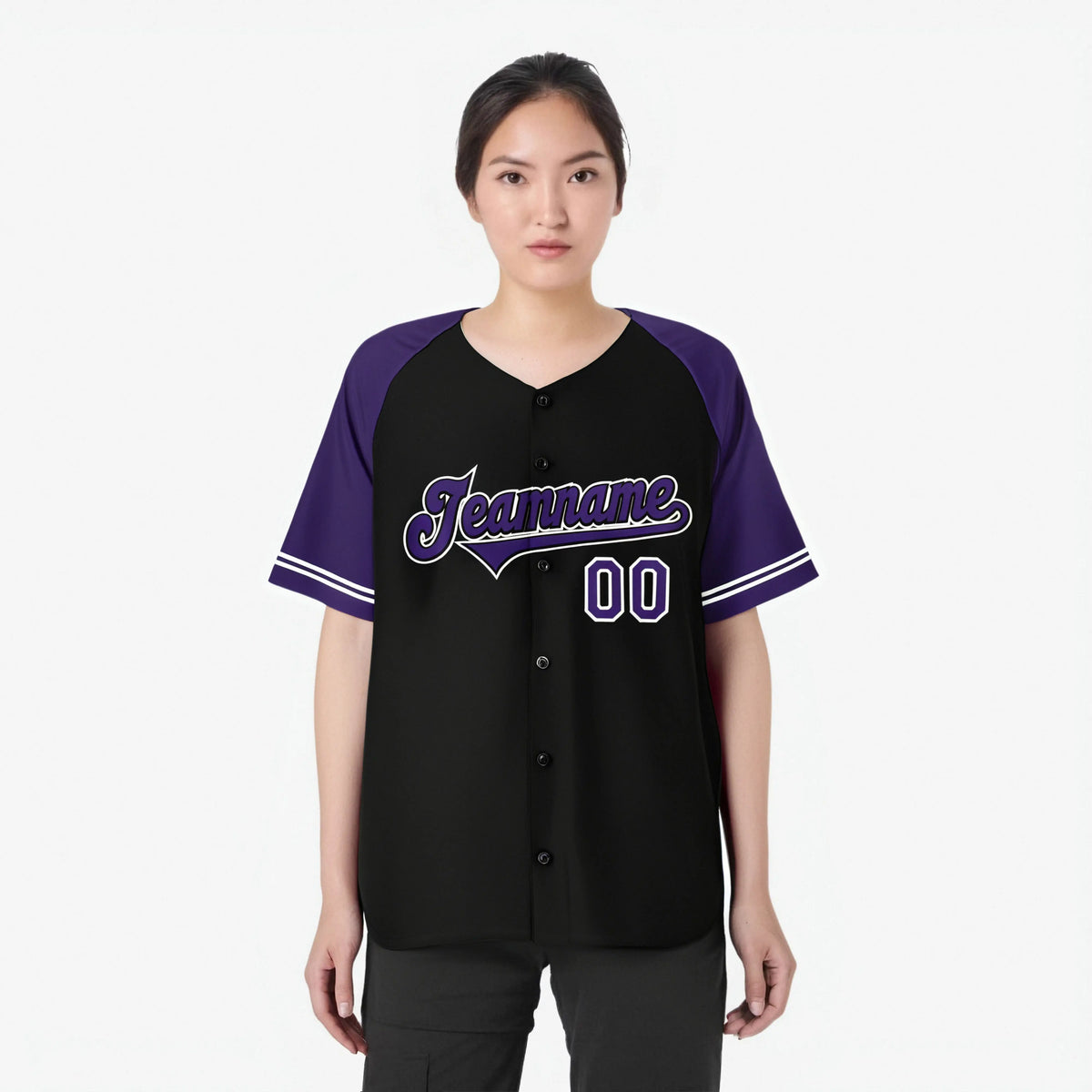 Custom Black Purple Authentic Raglan Sleeves Baseball Jersey