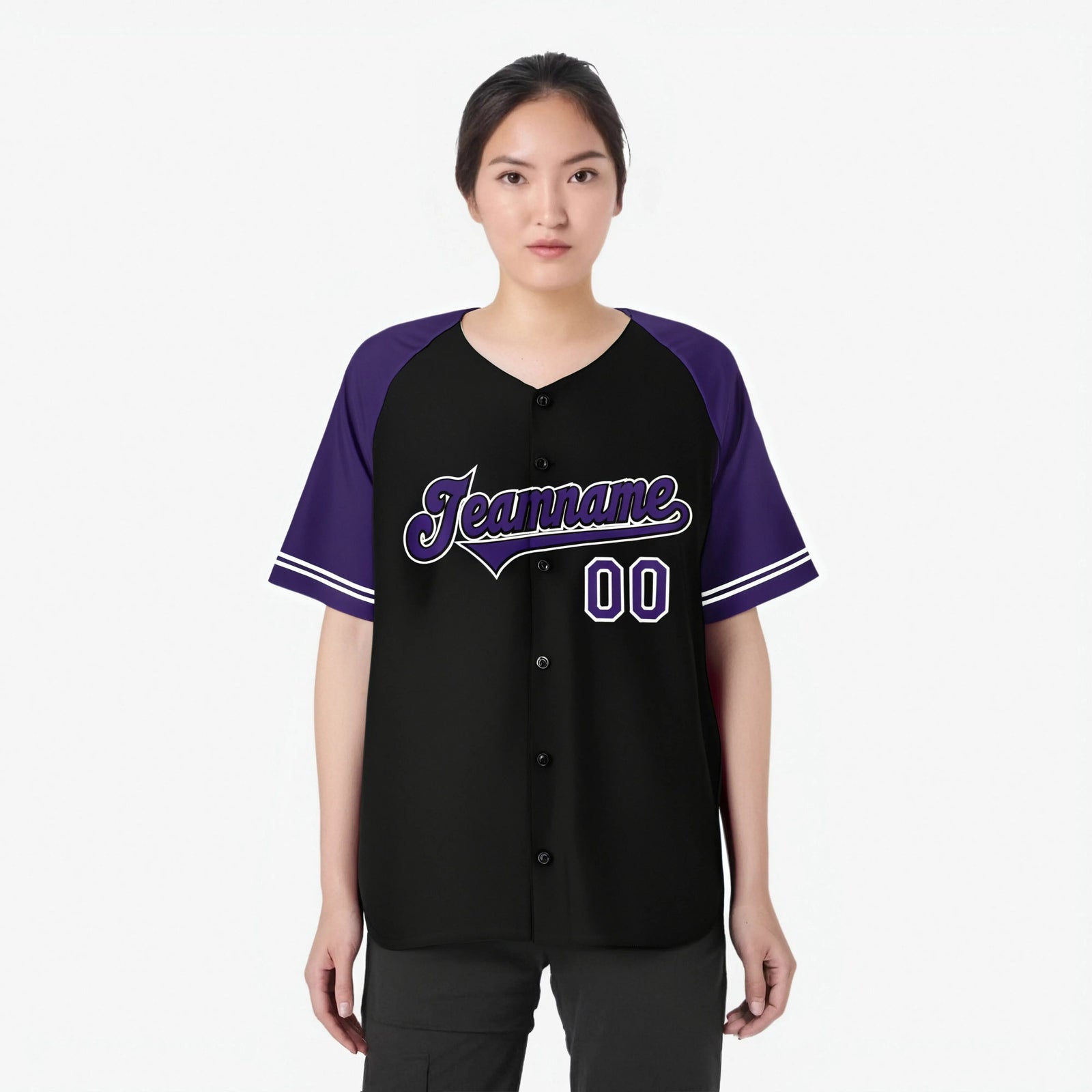 Custom Black Purple Authentic Raglan Sleeves Baseball Jersey
