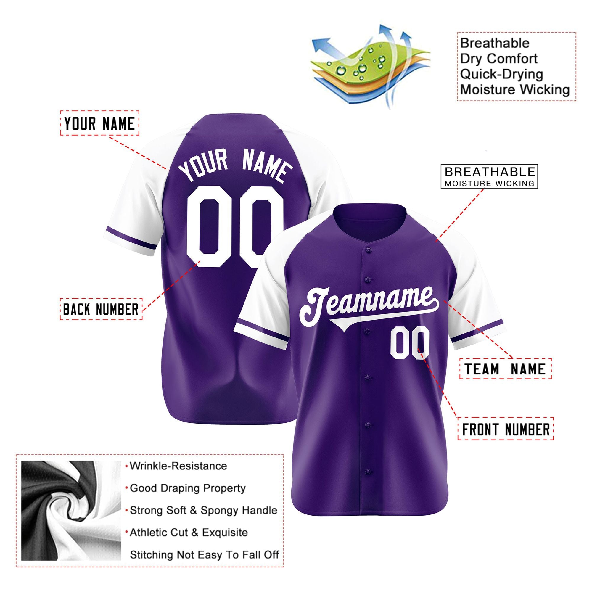 Custom Purple White Authentic Raglan Sleeves Baseball Jersey