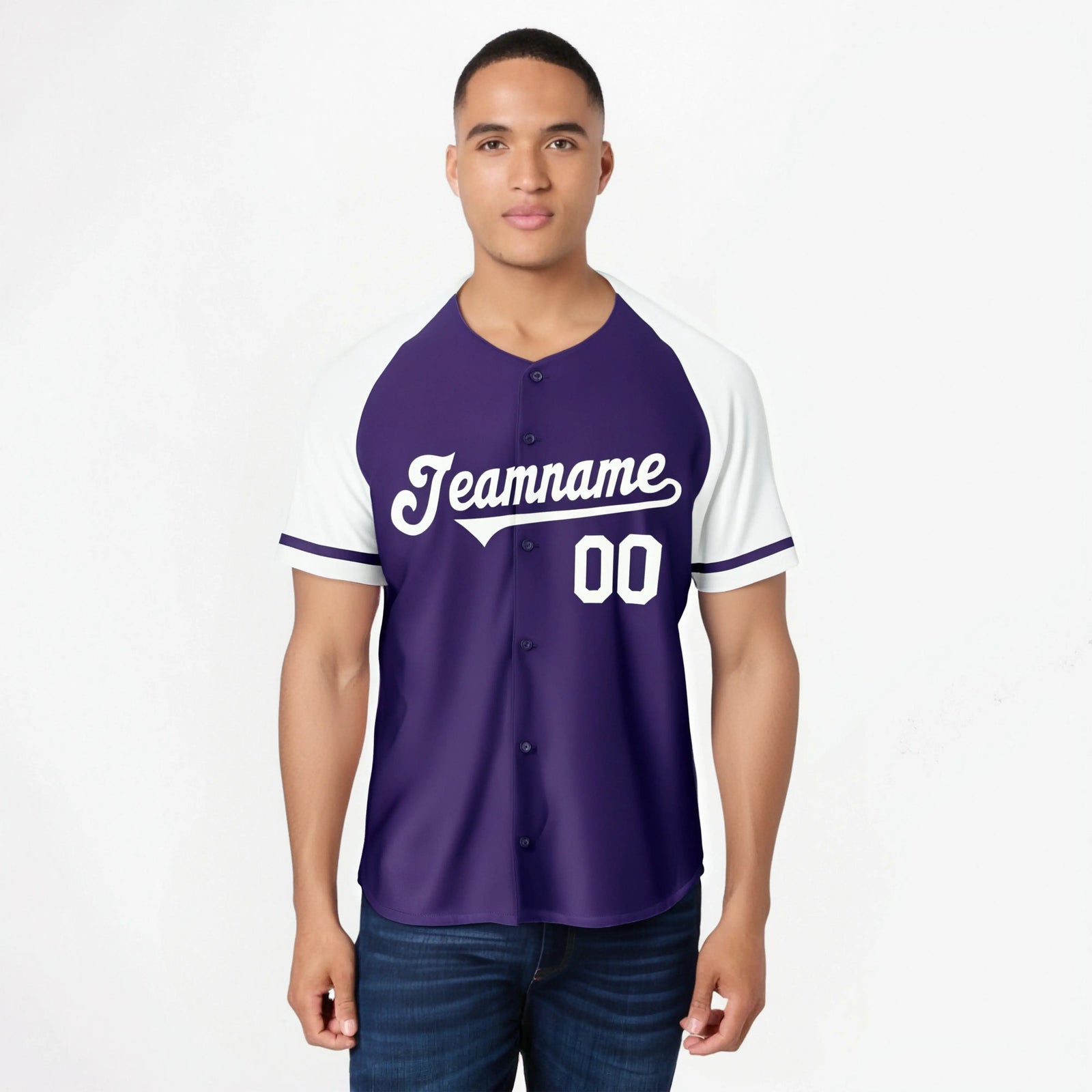 Custom Purple White Authentic Raglan Sleeves Baseball Jersey