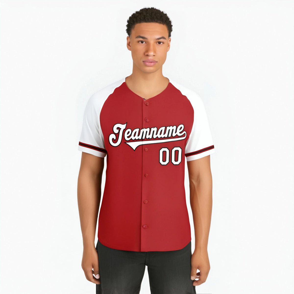 Custom Red White Authentic Raglan Sleeves Baseball Jersey