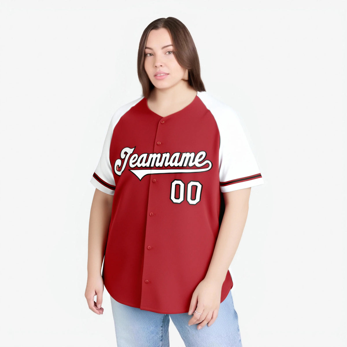Custom Red White Authentic Raglan Sleeves Baseball Jersey