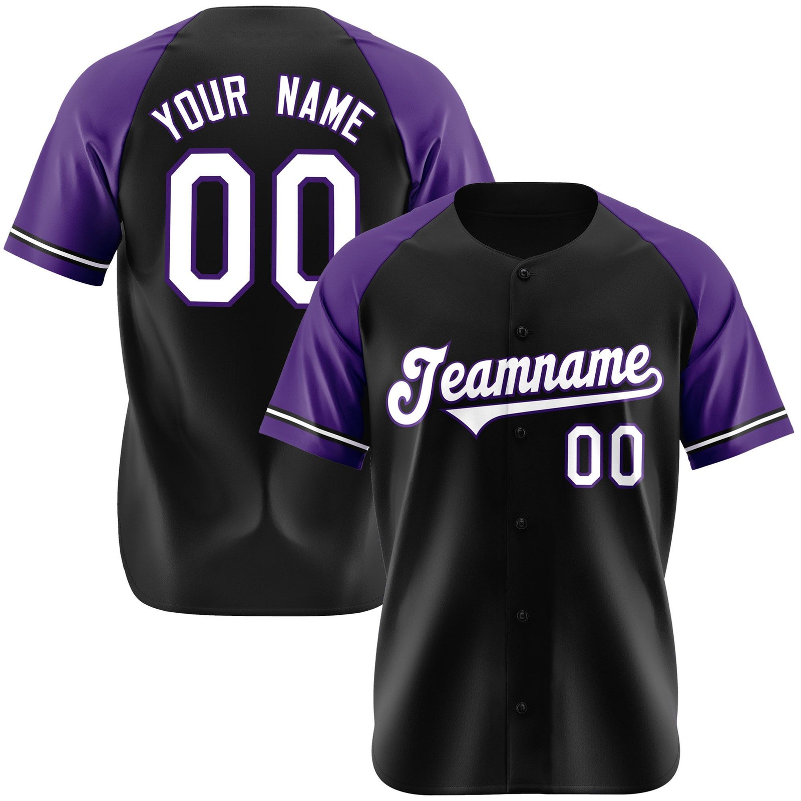 Custom Black Purple White Authentic Raglan Sleeves Baseball Jersey
