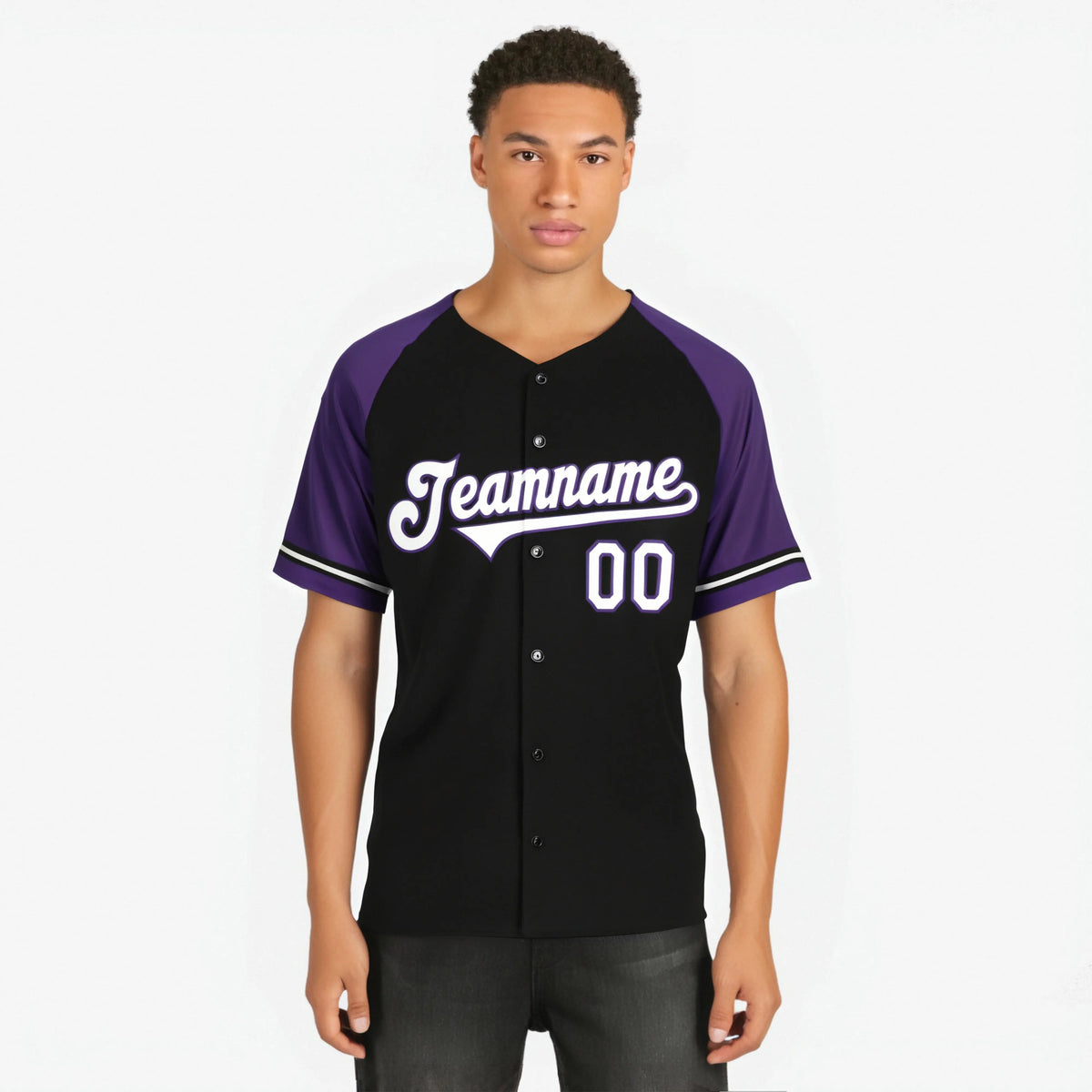 Custom Black Purple White Authentic Raglan Sleeves Baseball Jersey