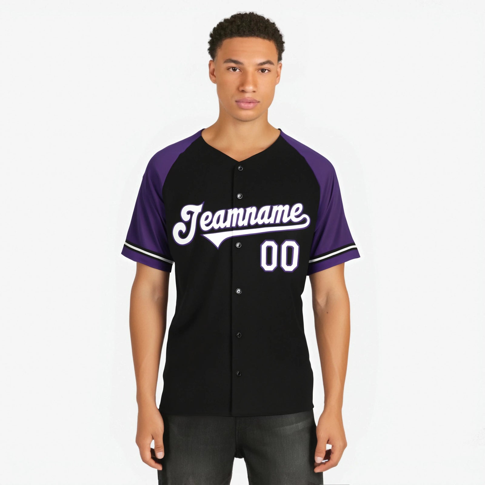 Custom Black Purple White Authentic Raglan Sleeves Baseball Jersey