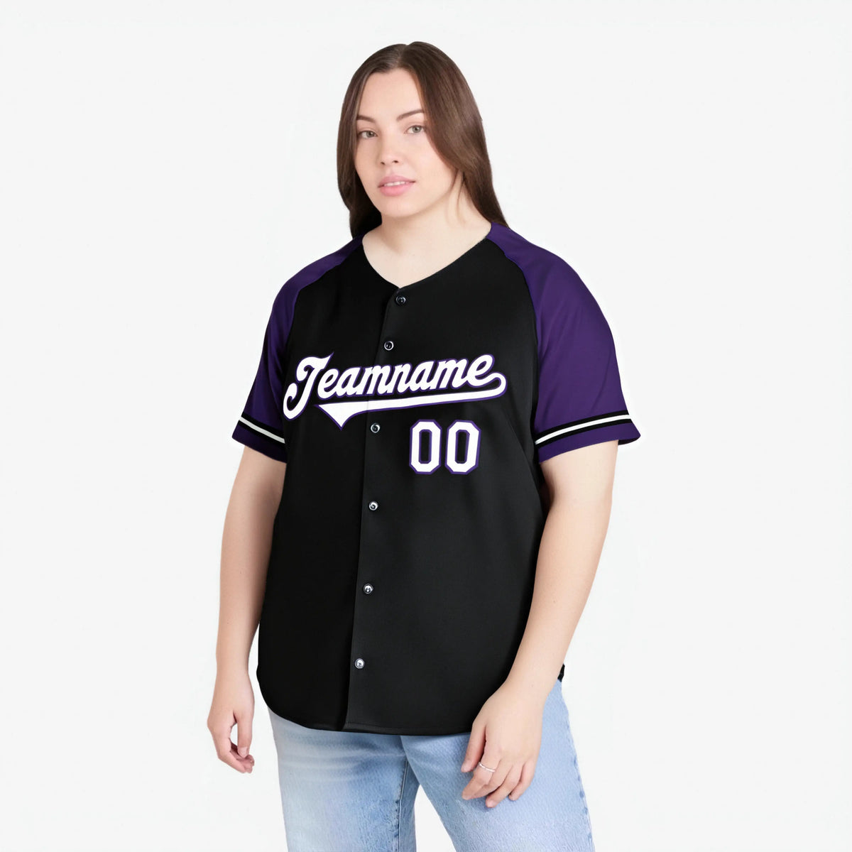Custom Black Purple White Authentic Raglan Sleeves Baseball Jersey