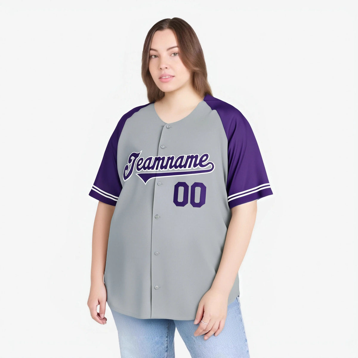 Custom Gray Purple Authentic Raglan Sleeves Baseball Jersey