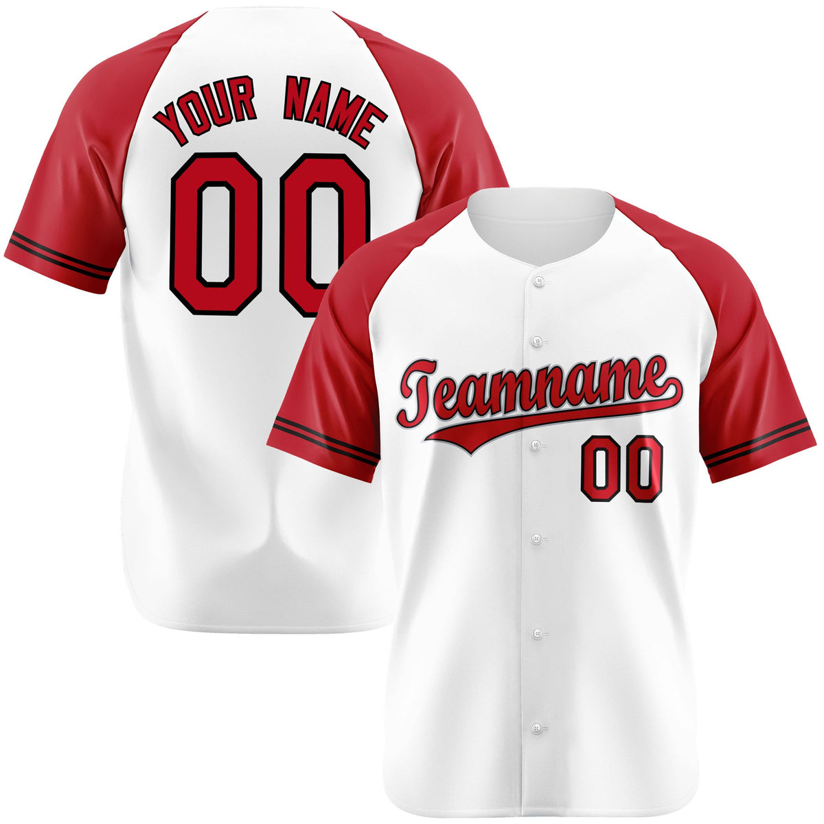Custom White Red Authentic Raglan Sleeves Baseball Jersey