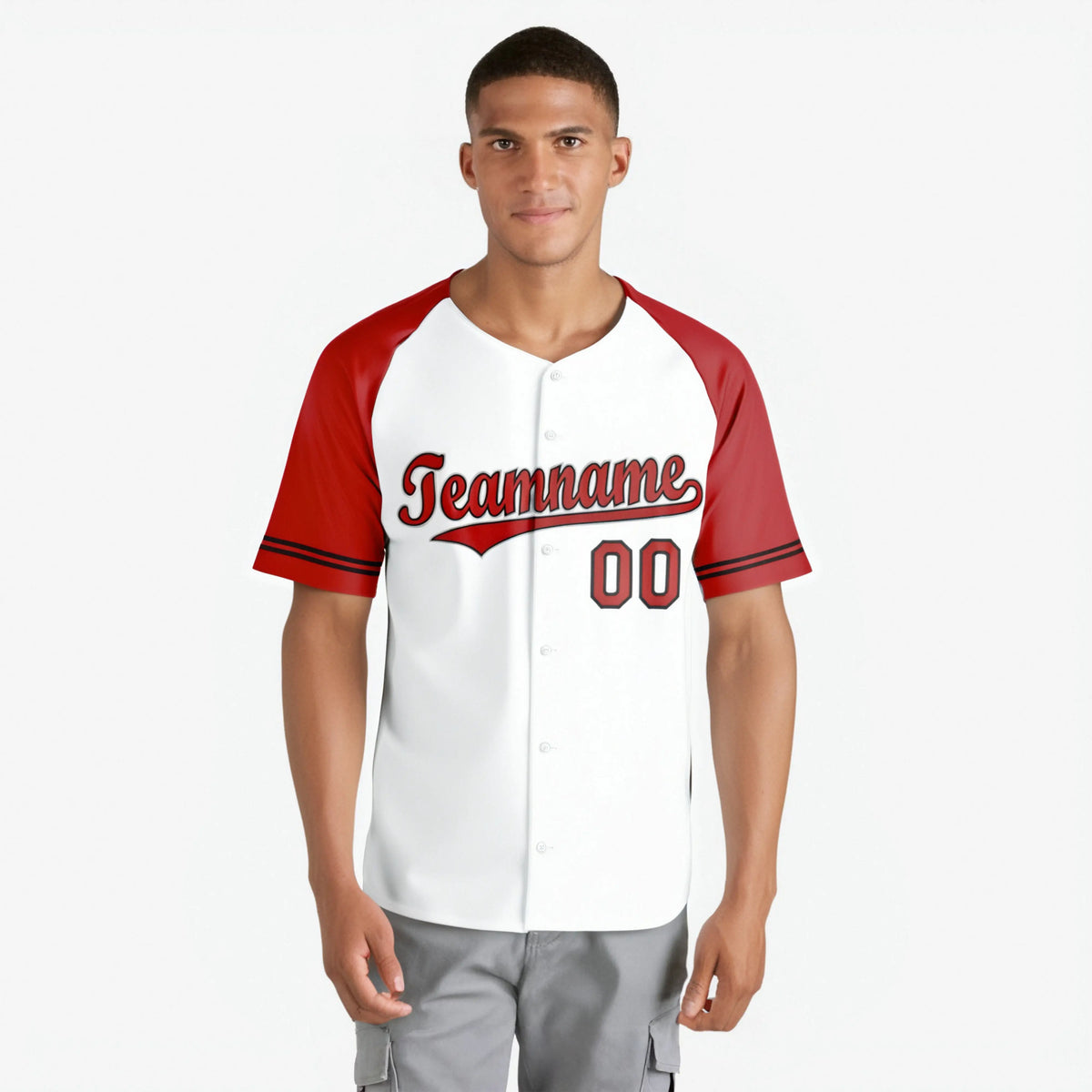 Custom White Red Authentic Raglan Sleeves Baseball Jersey