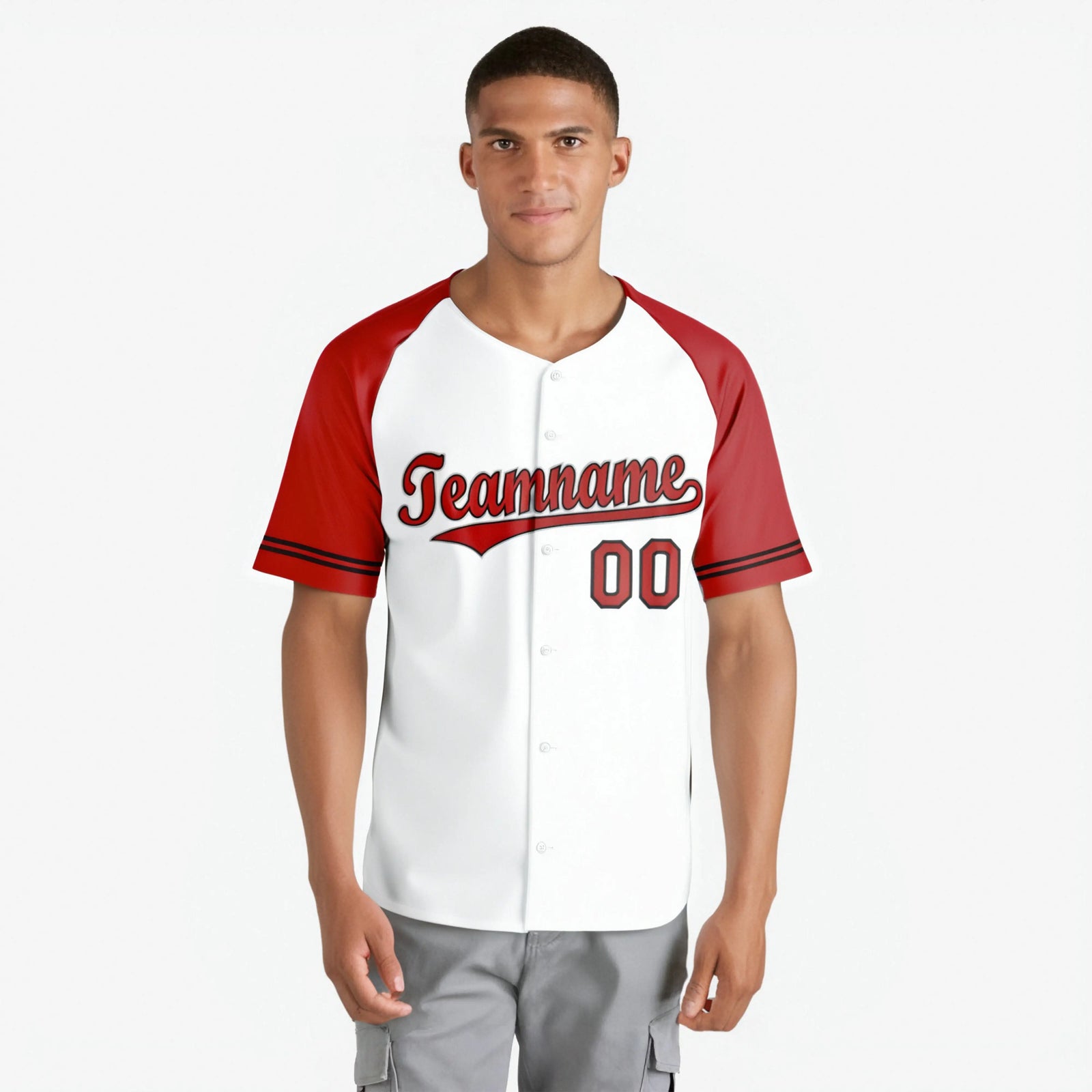 Custom White Red Authentic Raglan Sleeves Baseball Jersey