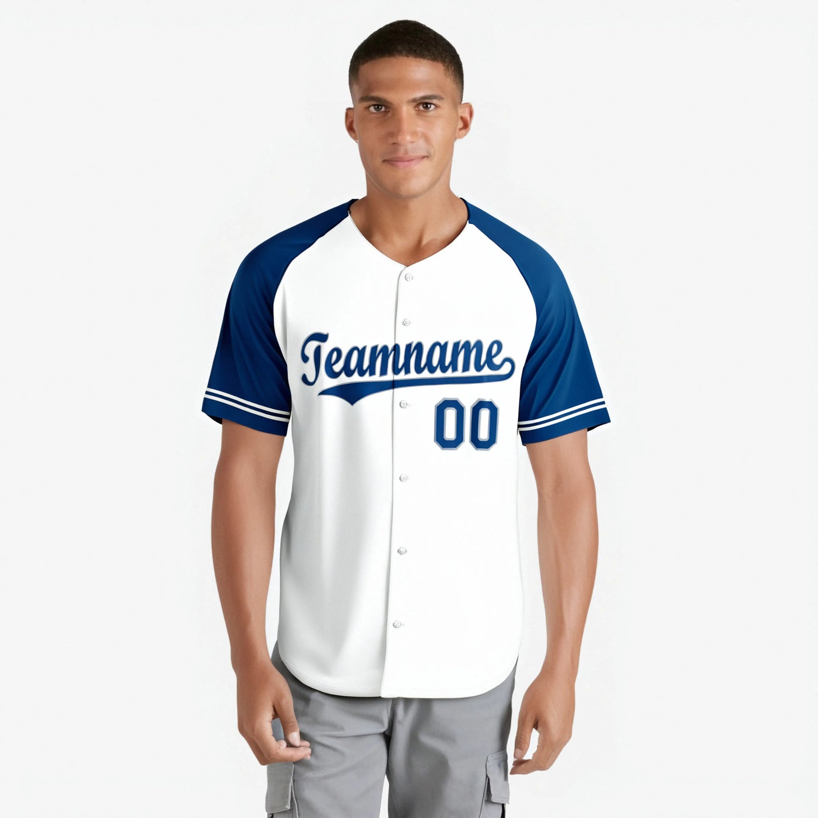 Custom White Royal Blue Authentic Raglan Sleeves Baseball Jersey