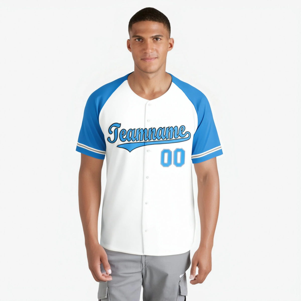 Custom White Light-Blue Authentic Raglan Sleeves Baseball Jersey