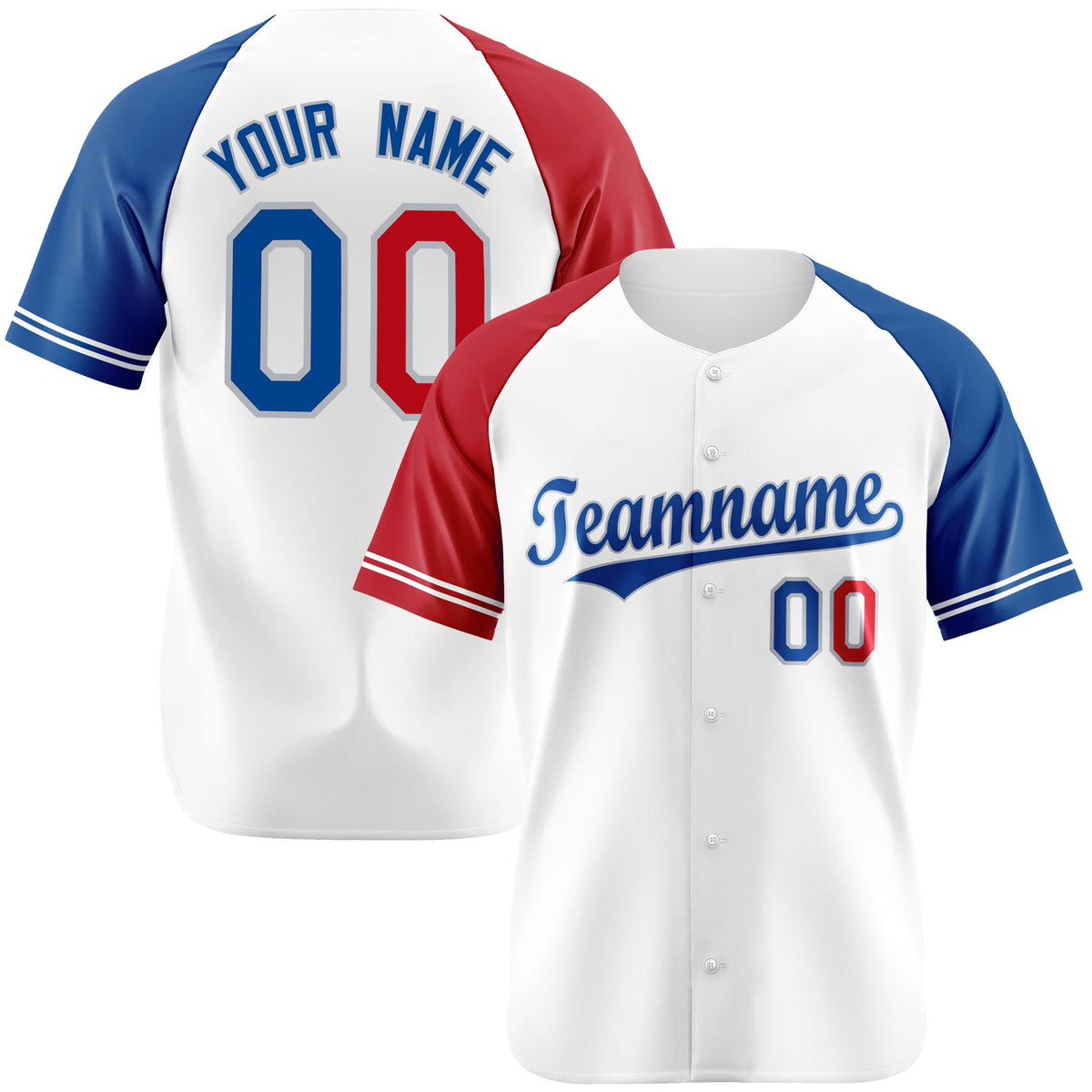 Custom White Red-Blue Authentic Raglan Sleeves Baseball Jersey