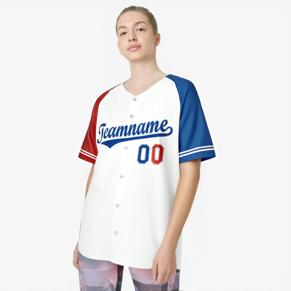 Custom White Red-Blue Authentic Raglan Sleeves Baseball Jersey