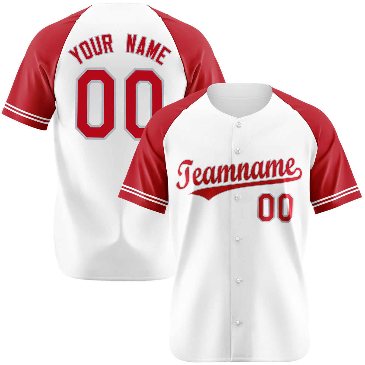 Custom White Red Authentic Raglan Sleeves Baseball Jersey