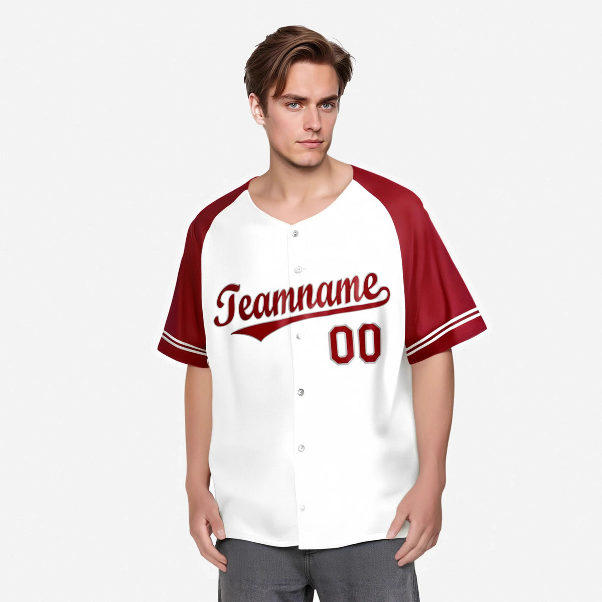 Custom White Red Authentic Raglan Sleeves Baseball Jersey