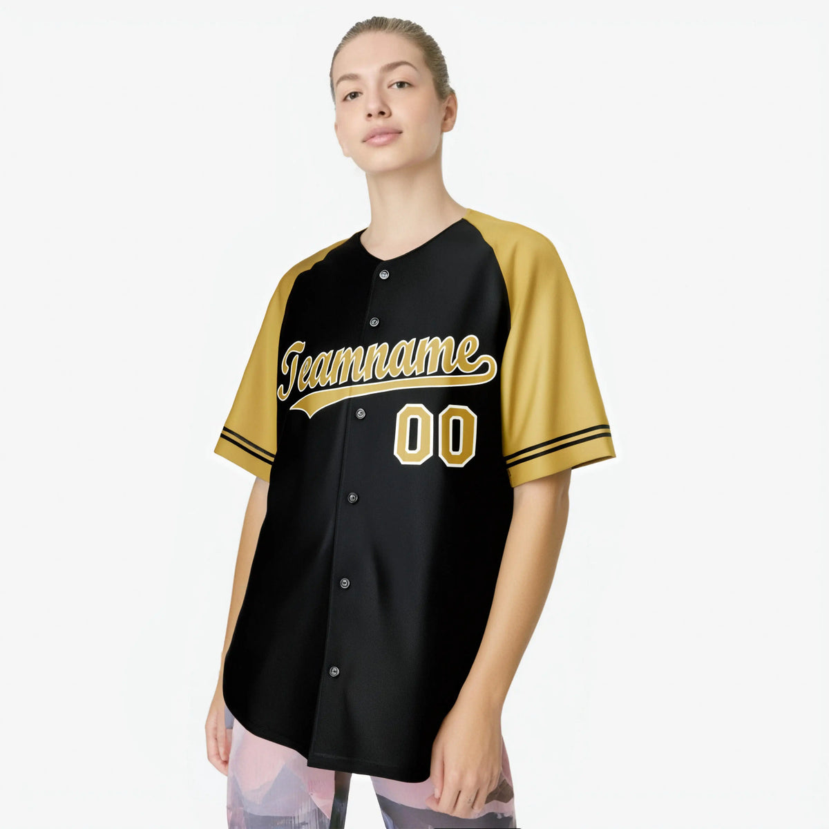 Custom Black Gold Authentic Raglan Sleeves Baseball Jersey