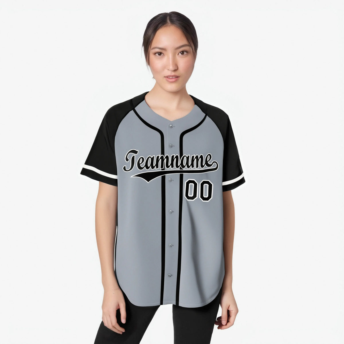 Custom Gray Black Authentic Raglan Sleeves Baseball Jersey