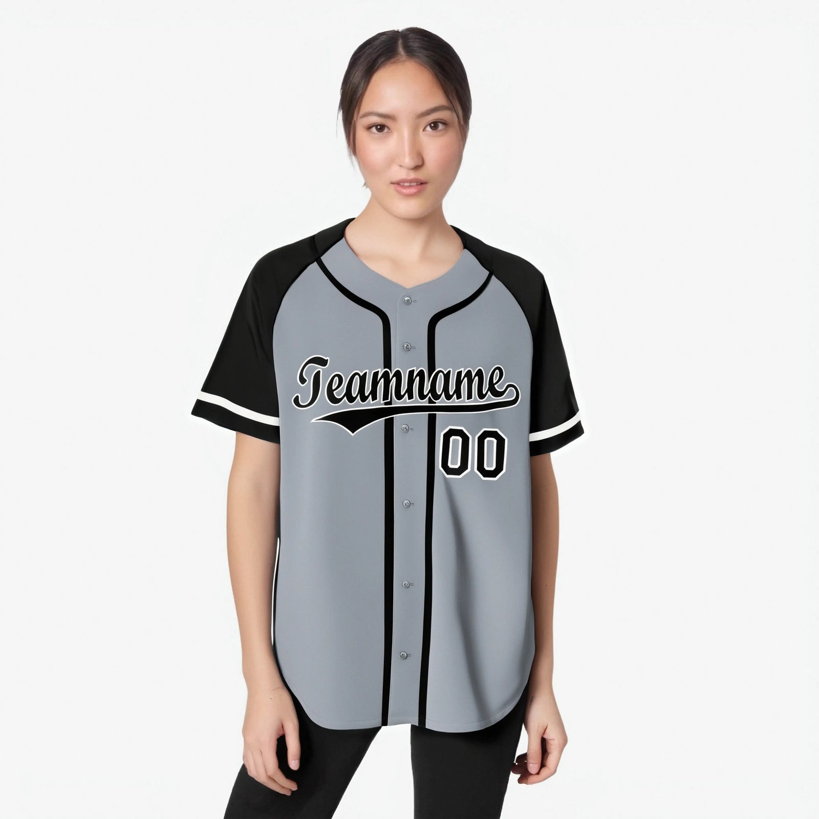 Custom Gray Black Authentic Raglan Sleeves Baseball Jersey
