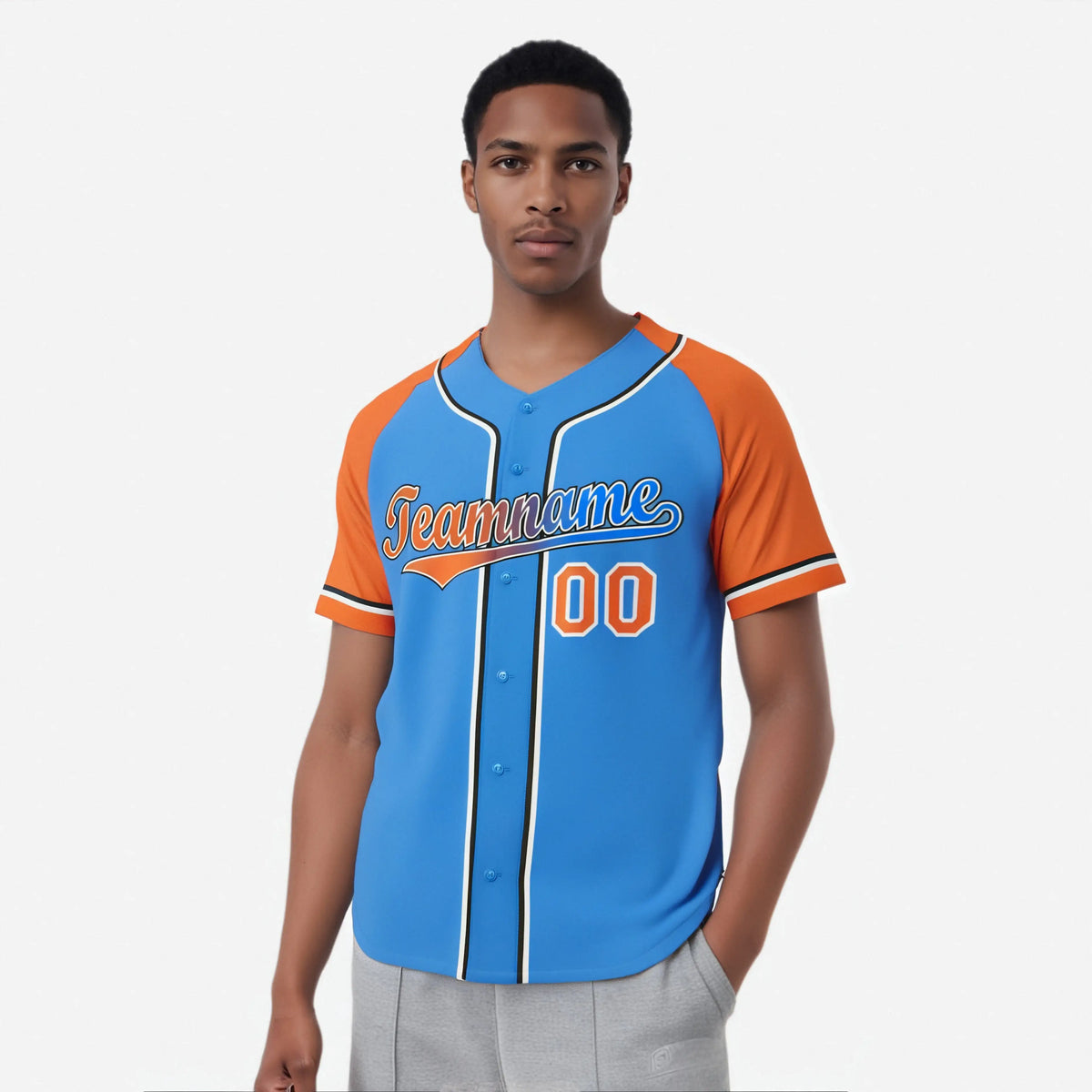 Custom Powder Blue Orange Authentic Raglan Sleeves Baseball Jersey