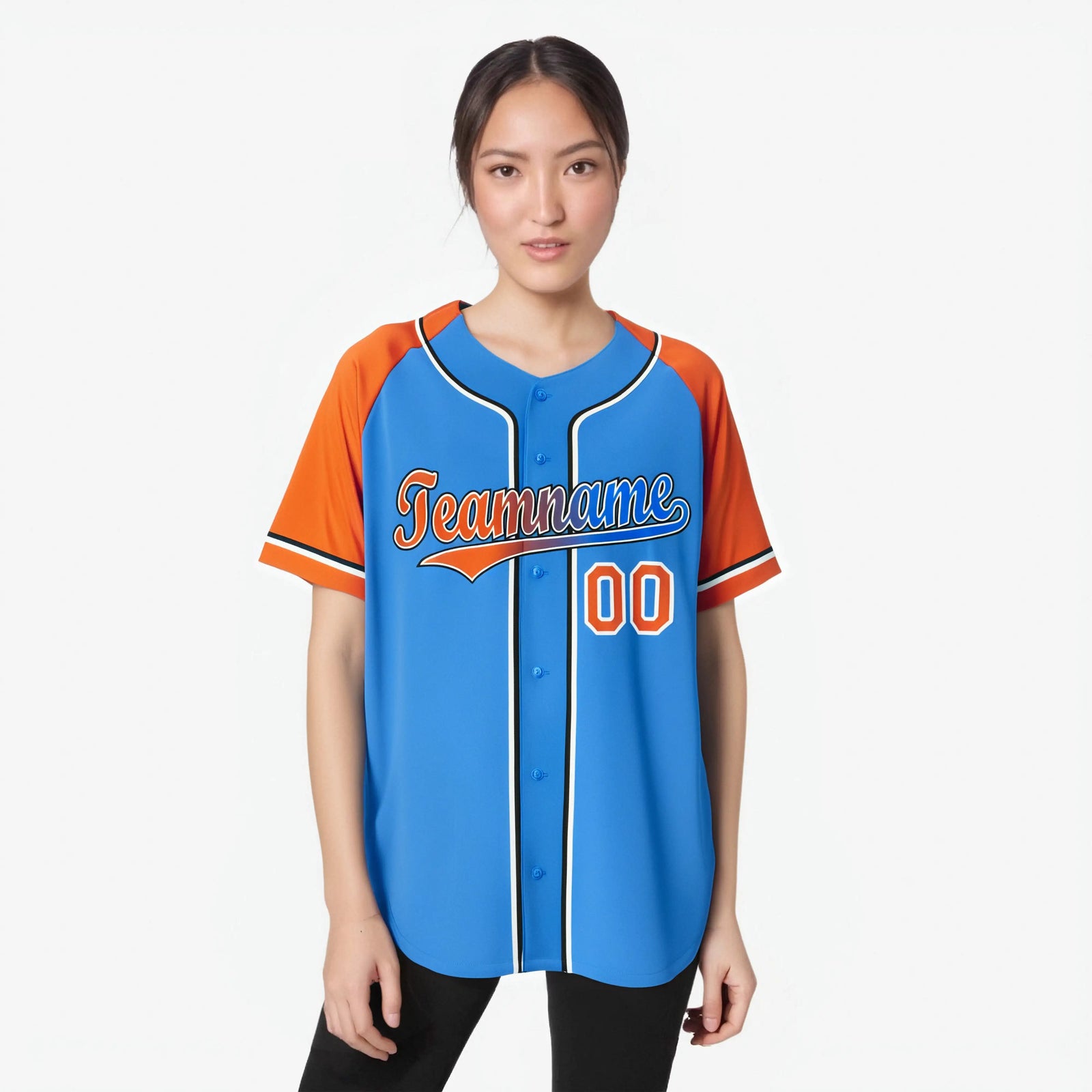 Custom Powder Blue Orange Authentic Raglan Sleeves Baseball Jersey