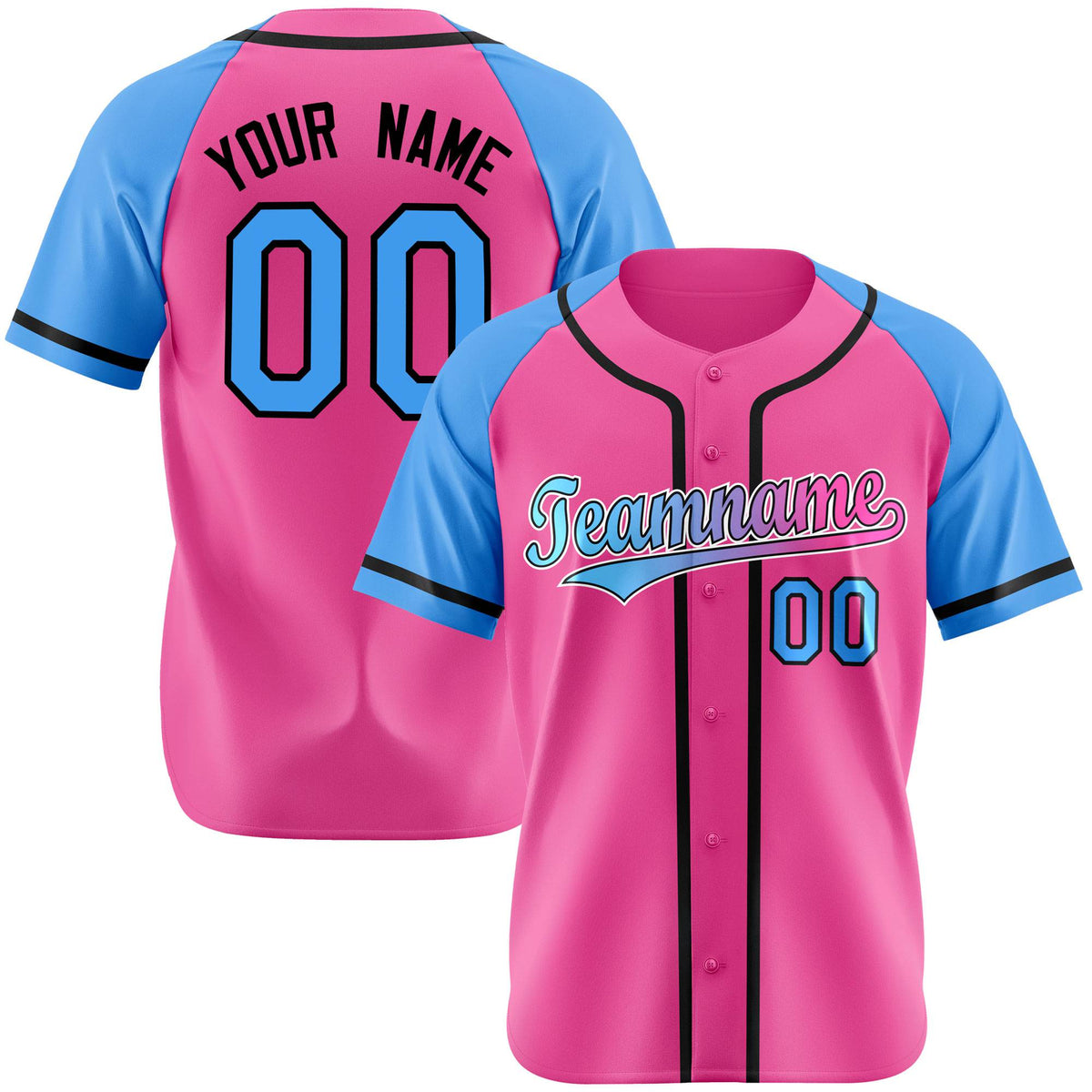 Custom Pink Powder Blue Authentic Raglan Sleeves Baseball Jersey