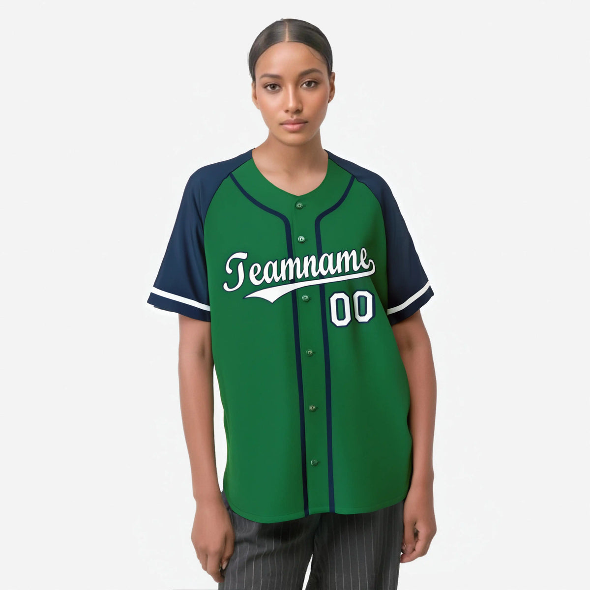 Custom Kelly Green Navy Authentic Raglan Sleeves Baseball Jersey