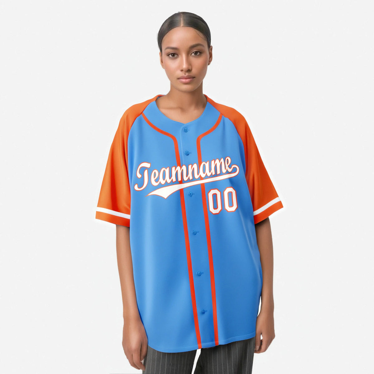 Custom Powder Blue Orange White Authentic Raglan Sleeves Baseball Jersey