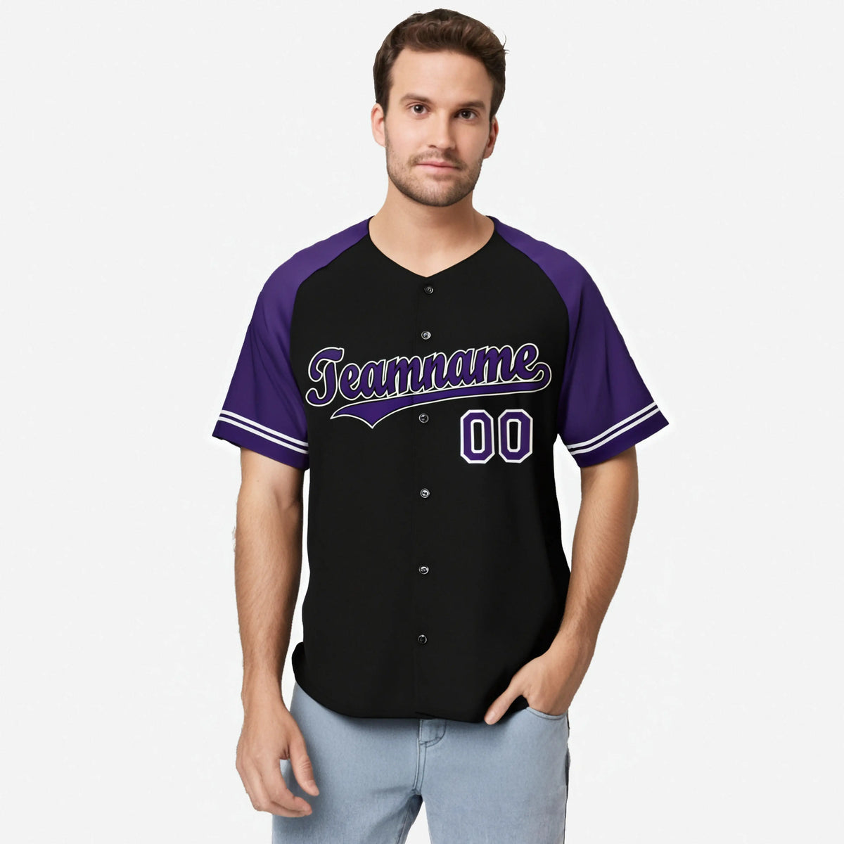 Custom Black Purple Authentic Raglan Sleeves Baseball Jersey