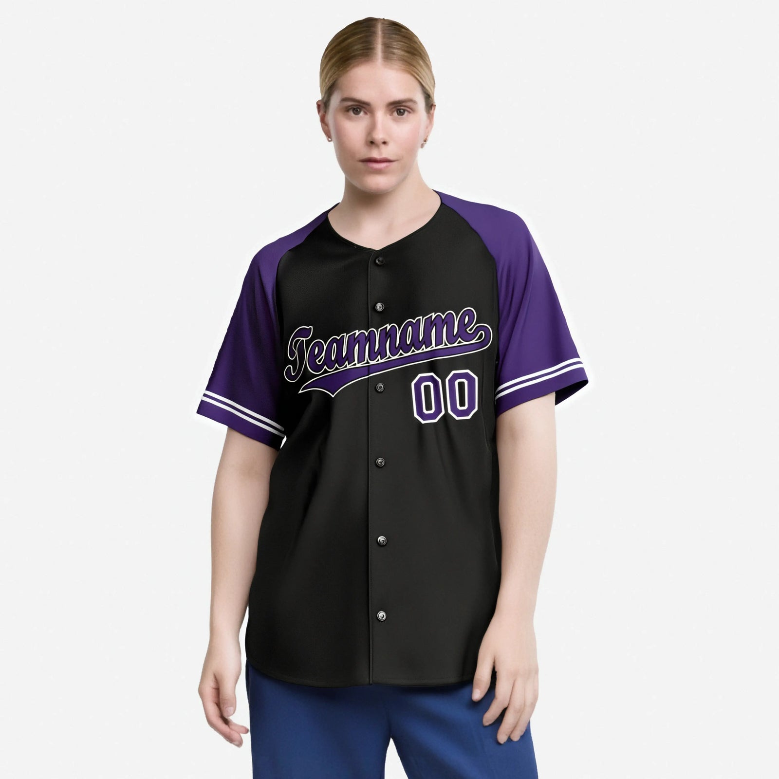 Custom Black Purple Authentic Raglan Sleeves Baseball Jersey