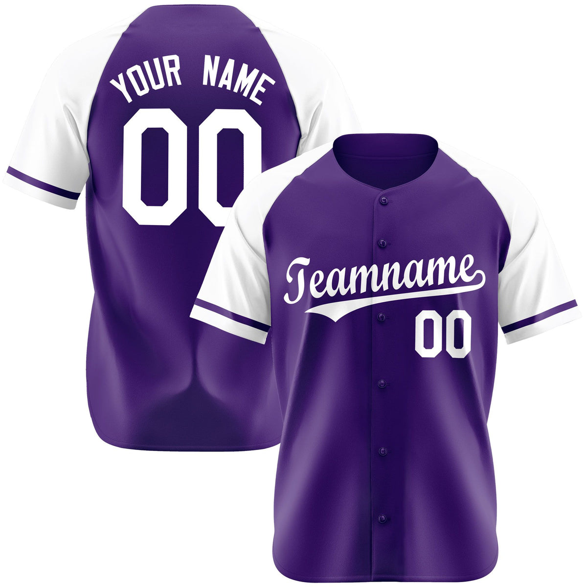Custom Purple White Authentic Raglan Sleeves Baseball Jersey