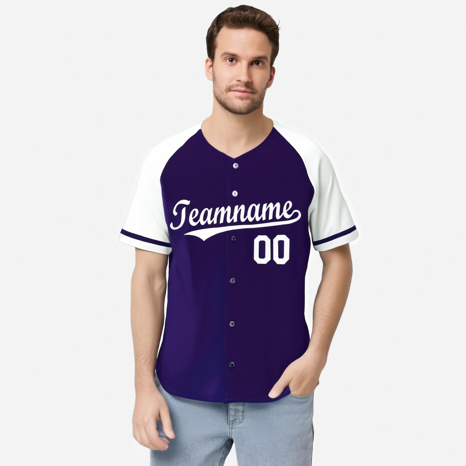 Custom Purple White Authentic Raglan Sleeves Baseball Jersey