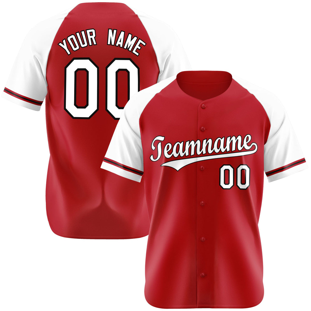 Custom Red White Authentic Raglan Sleeves Baseball Jersey