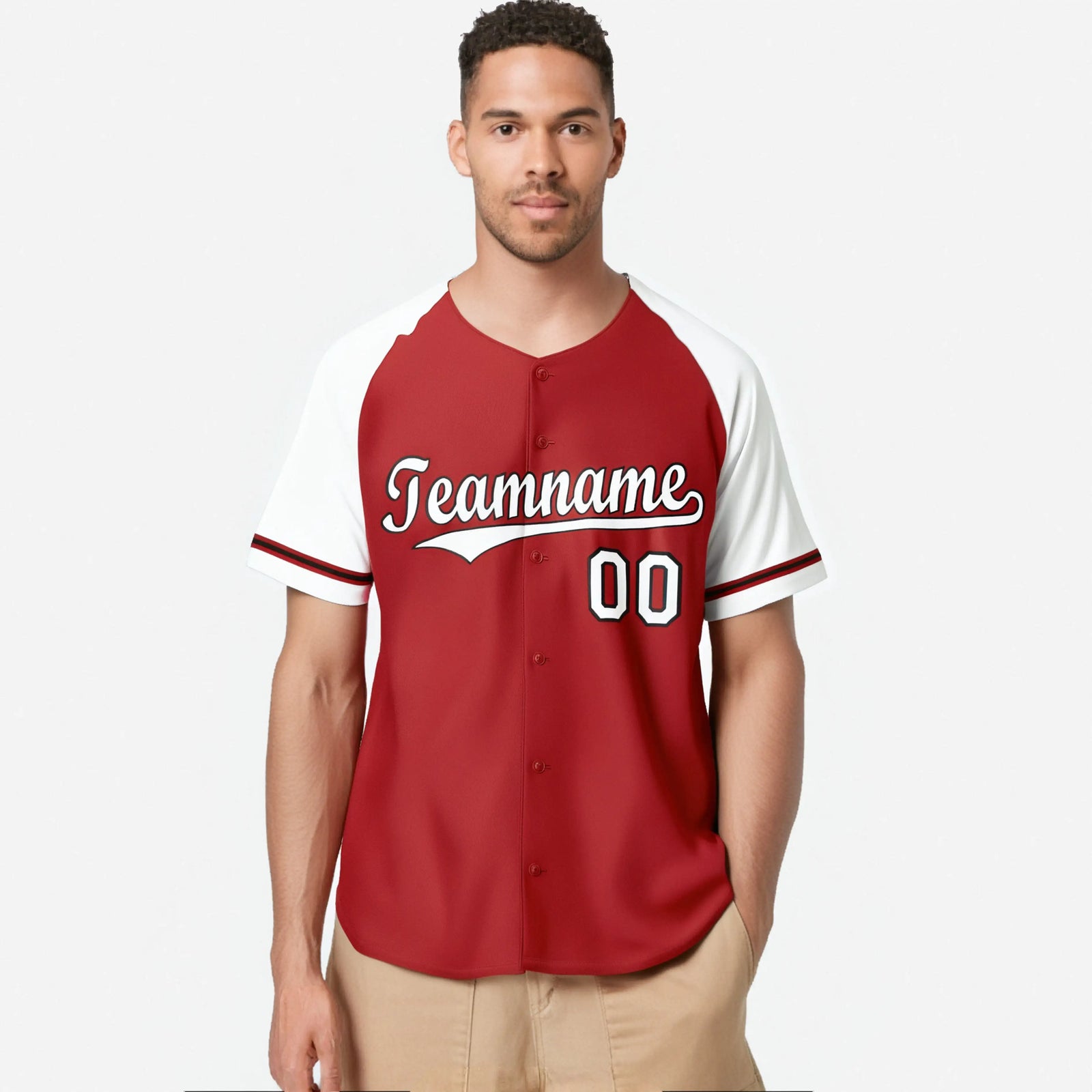 Custom Red White Authentic Raglan Sleeves Baseball Jersey