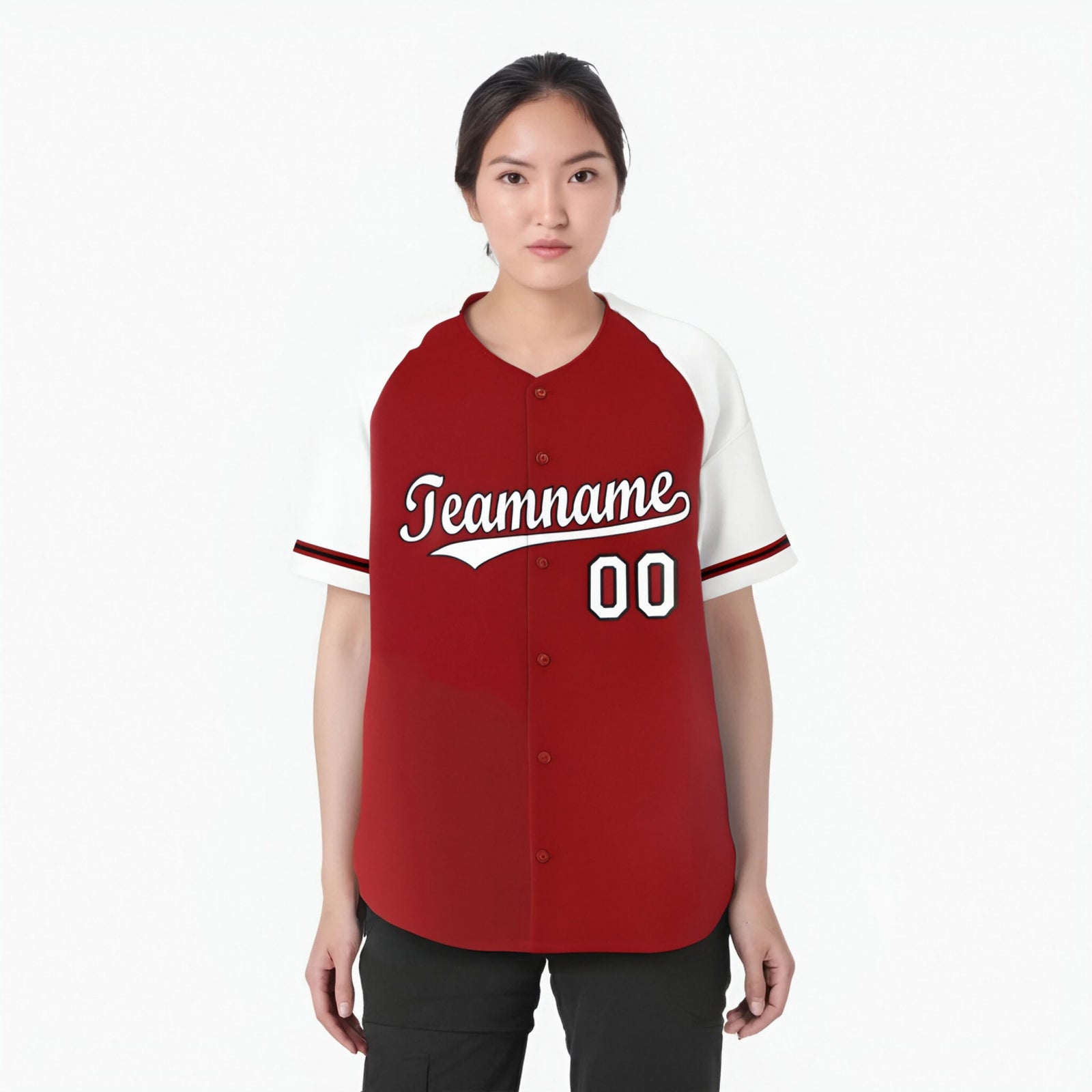 Custom Red White Authentic Raglan Sleeves Baseball Jersey