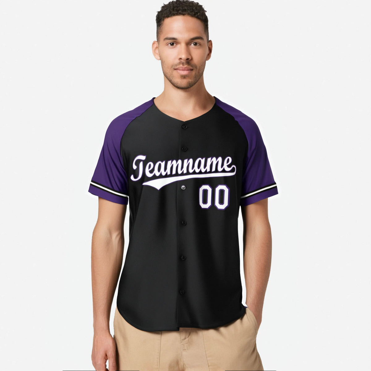 Custom Black Purple White Authentic Raglan Sleeves Baseball Jersey