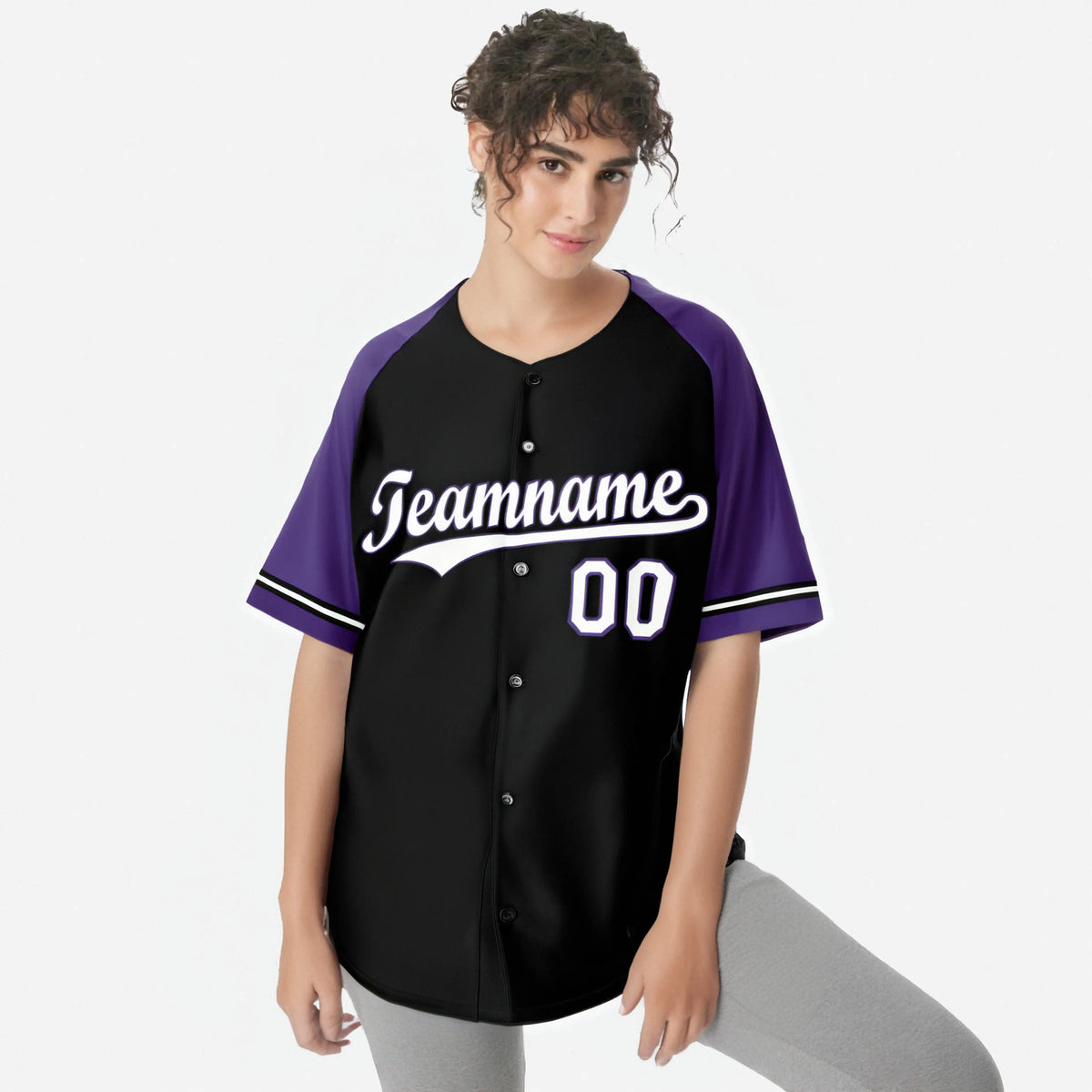 Custom Black Purple White Authentic Raglan Sleeves Baseball Jersey