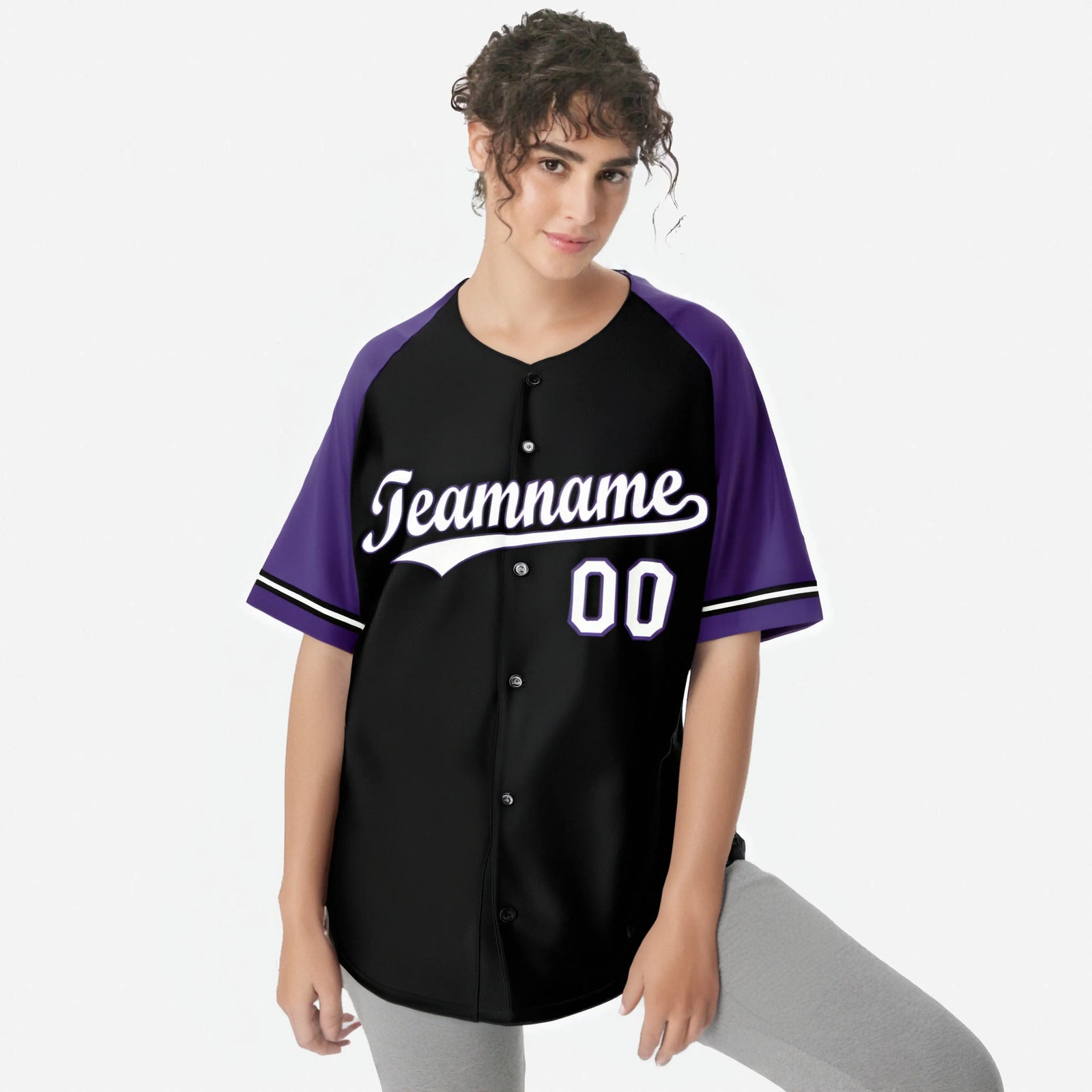 Custom Black Purple White Authentic Raglan Sleeves Baseball Jersey