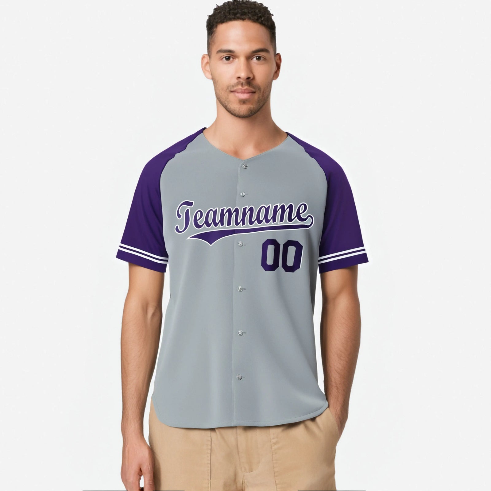 Custom Gray Purple Authentic Raglan Sleeves Baseball Jersey