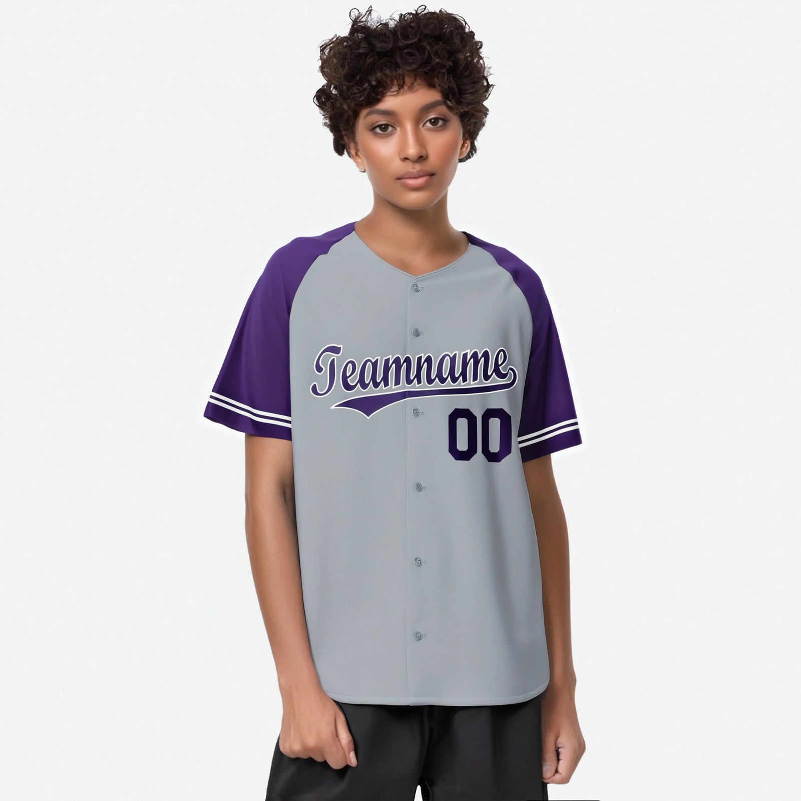 Custom Gray Purple Authentic Raglan Sleeves Baseball Jersey