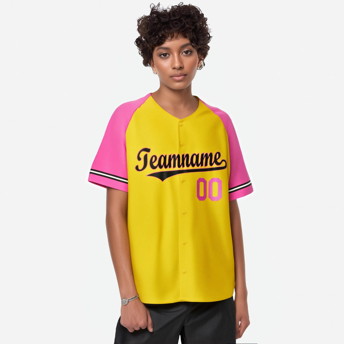 Custom Yellow Pink Authentic Raglan Sleeves Baseball Jersey