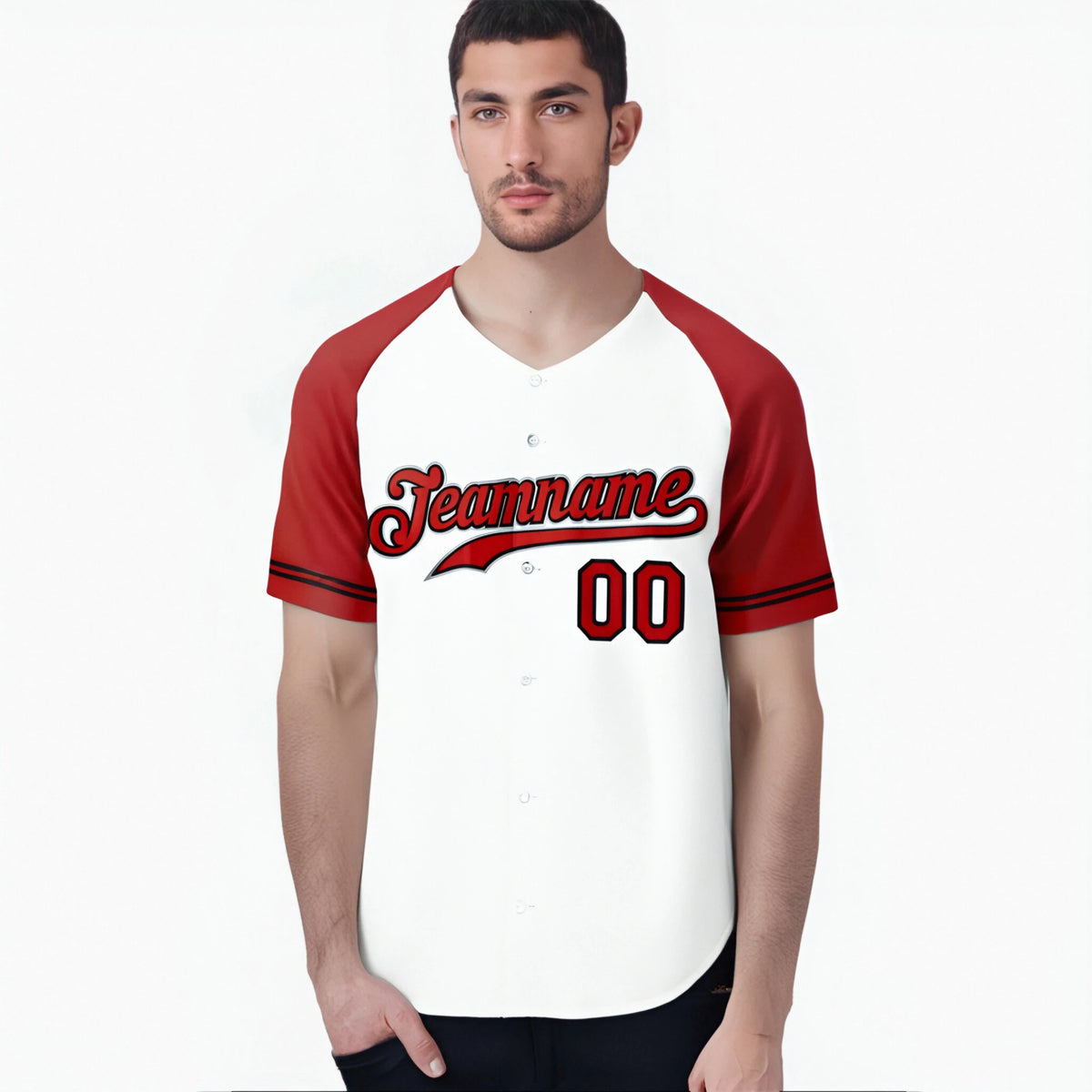 Custom White Red Authentic Raglan Sleeves Baseball Jersey