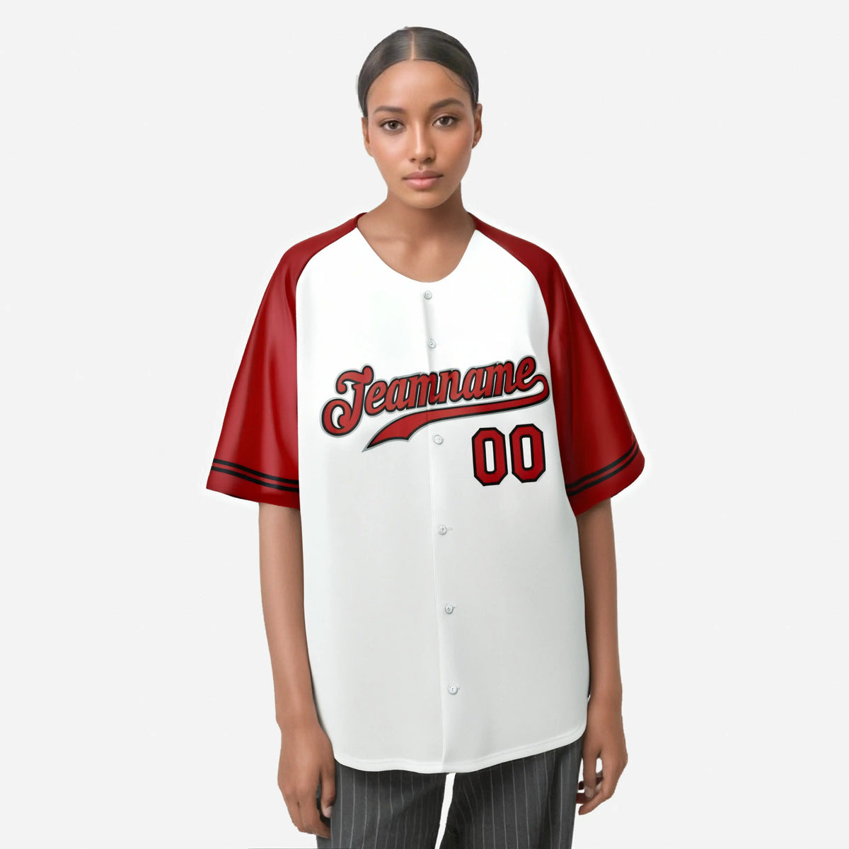 Custom White Red Authentic Raglan Sleeves Baseball Jersey