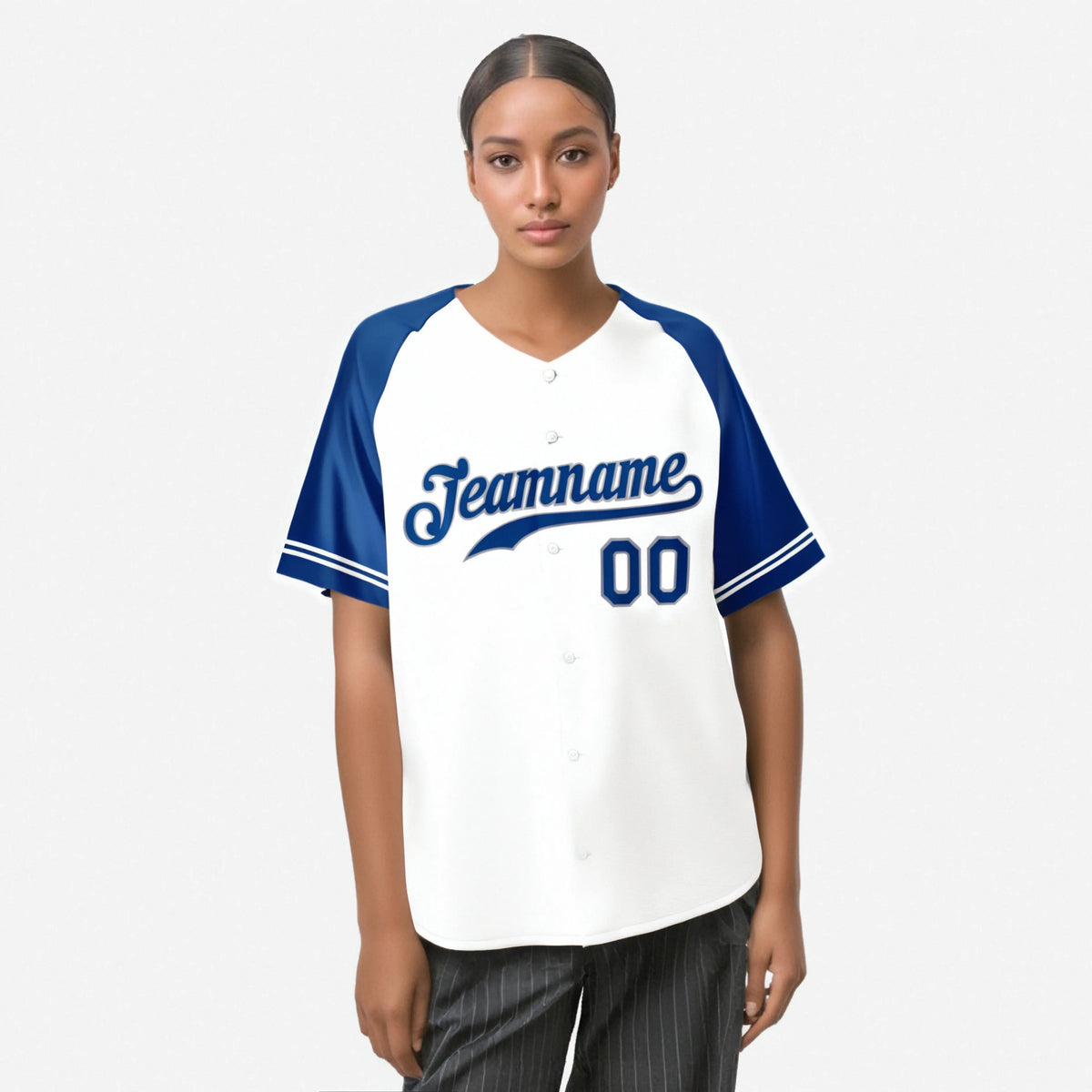 Custom White Royal Blue Authentic Raglan Sleeves Baseball Jersey