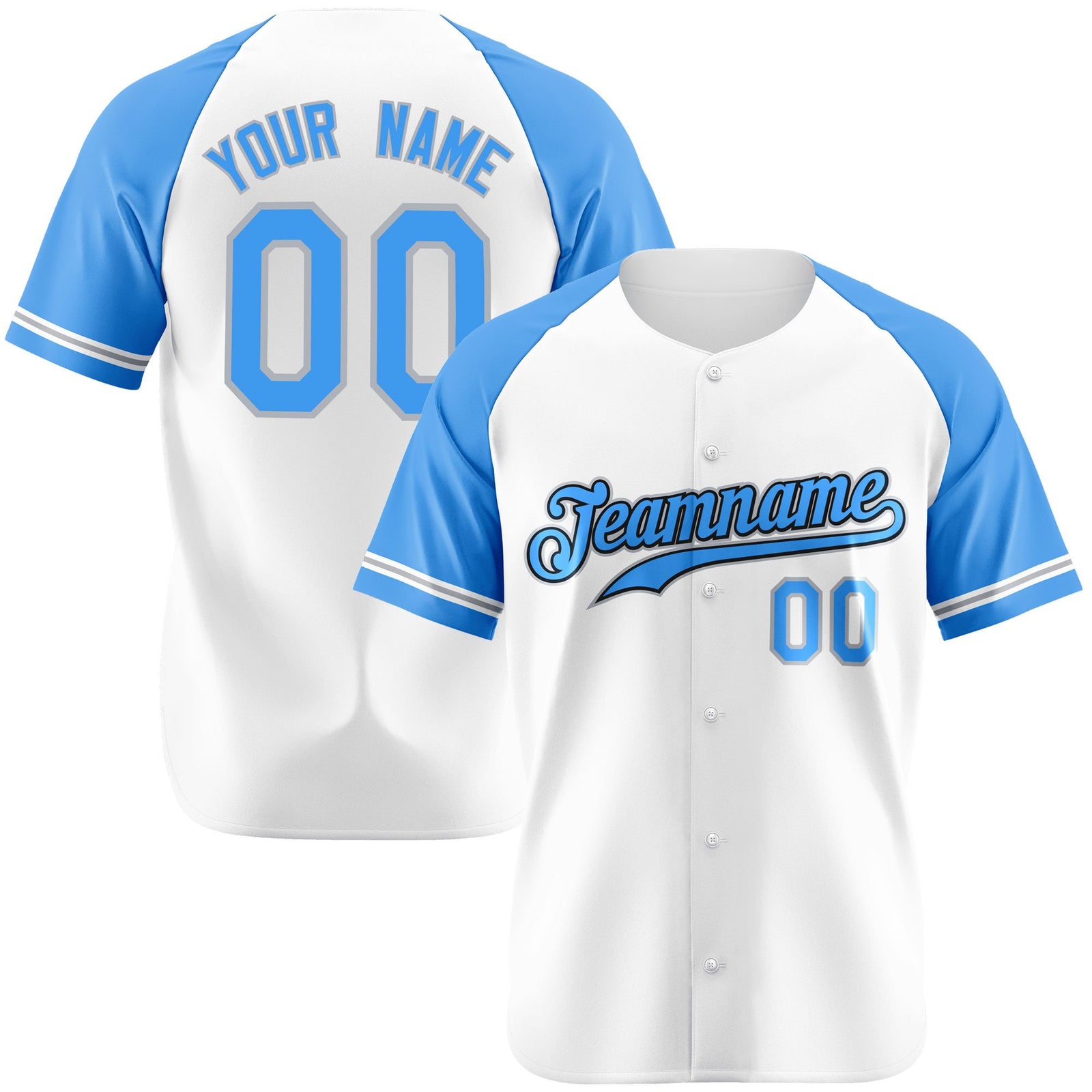 Custom White Light-Blue Authentic Raglan Sleeves Baseball Jersey