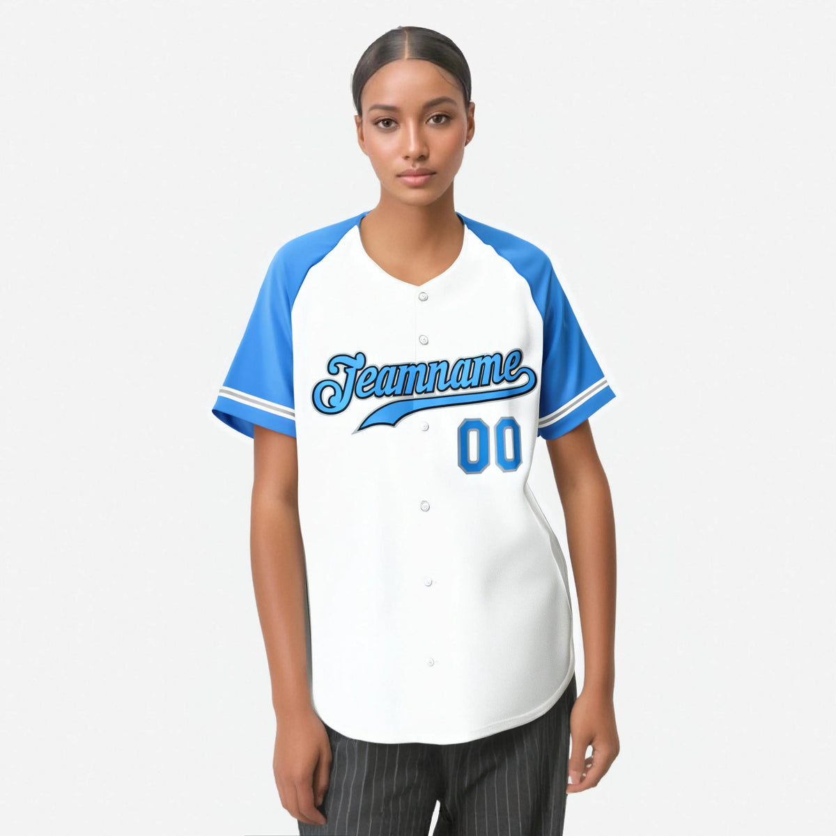 Custom White Light-Blue Authentic Raglan Sleeves Baseball Jersey