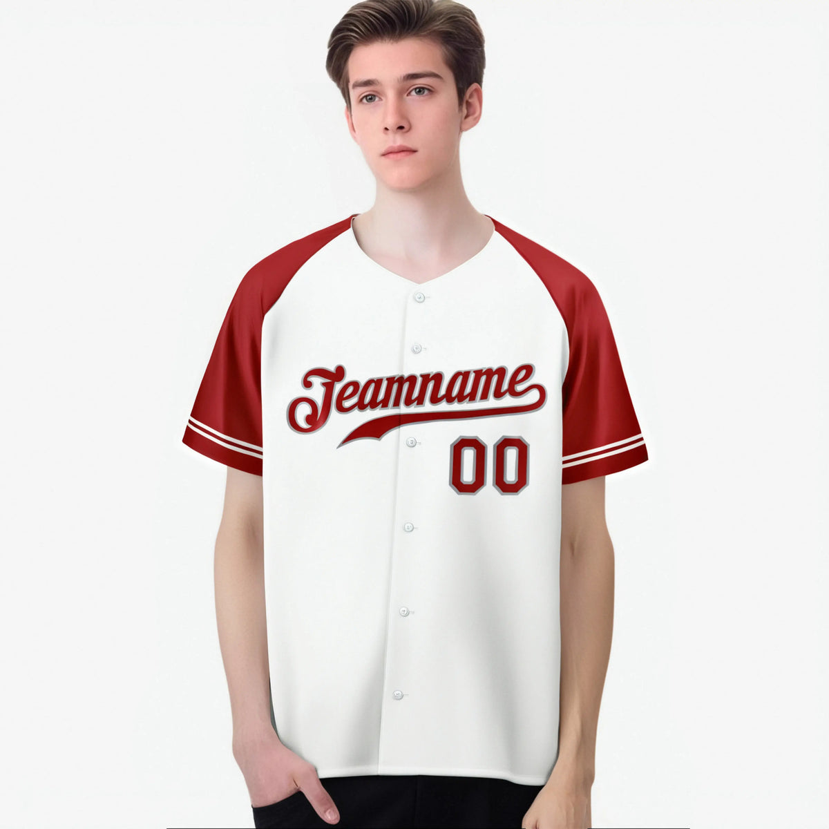 Custom White Red Authentic Raglan Sleeves Baseball Jersey