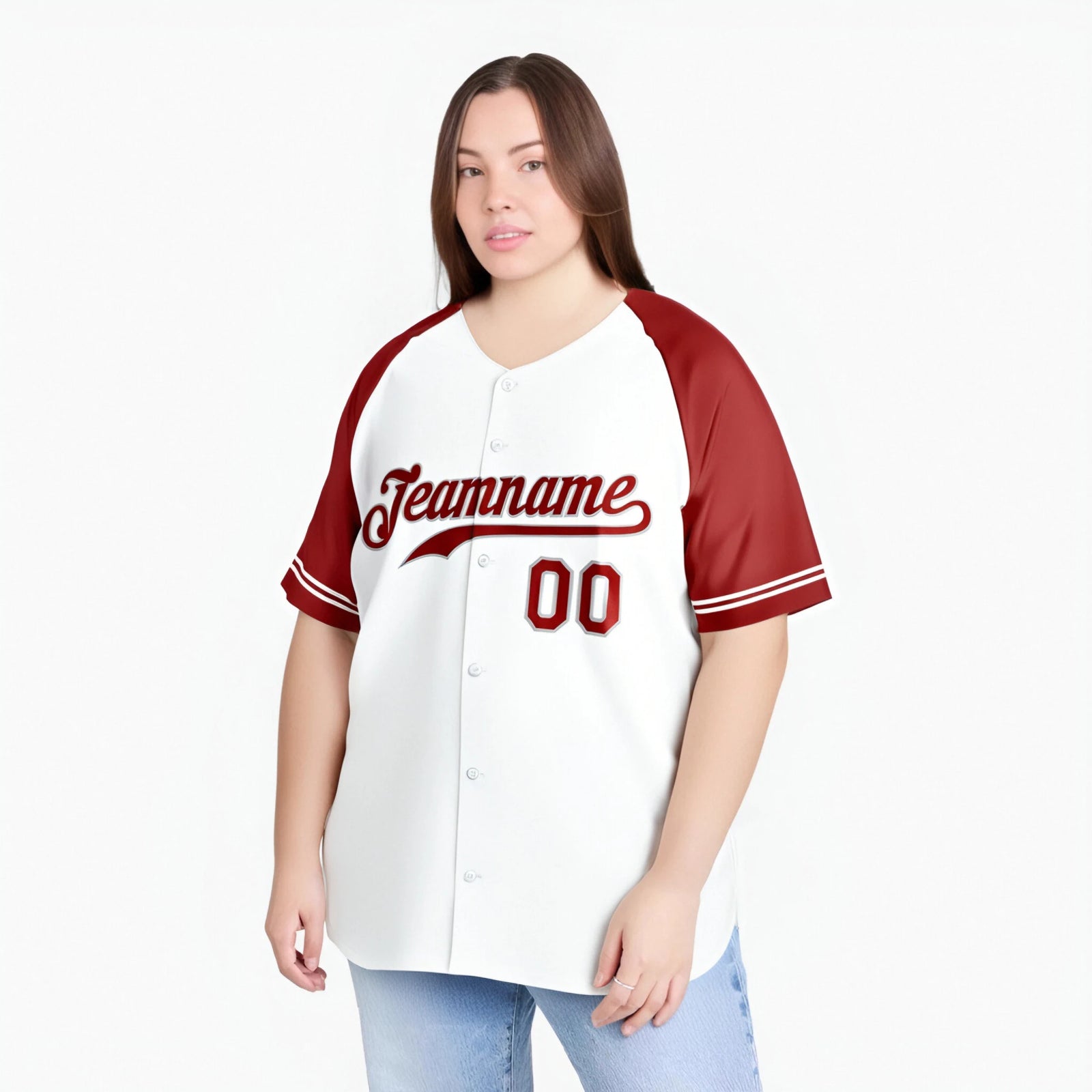 Custom White Red Authentic Raglan Sleeves Baseball Jersey