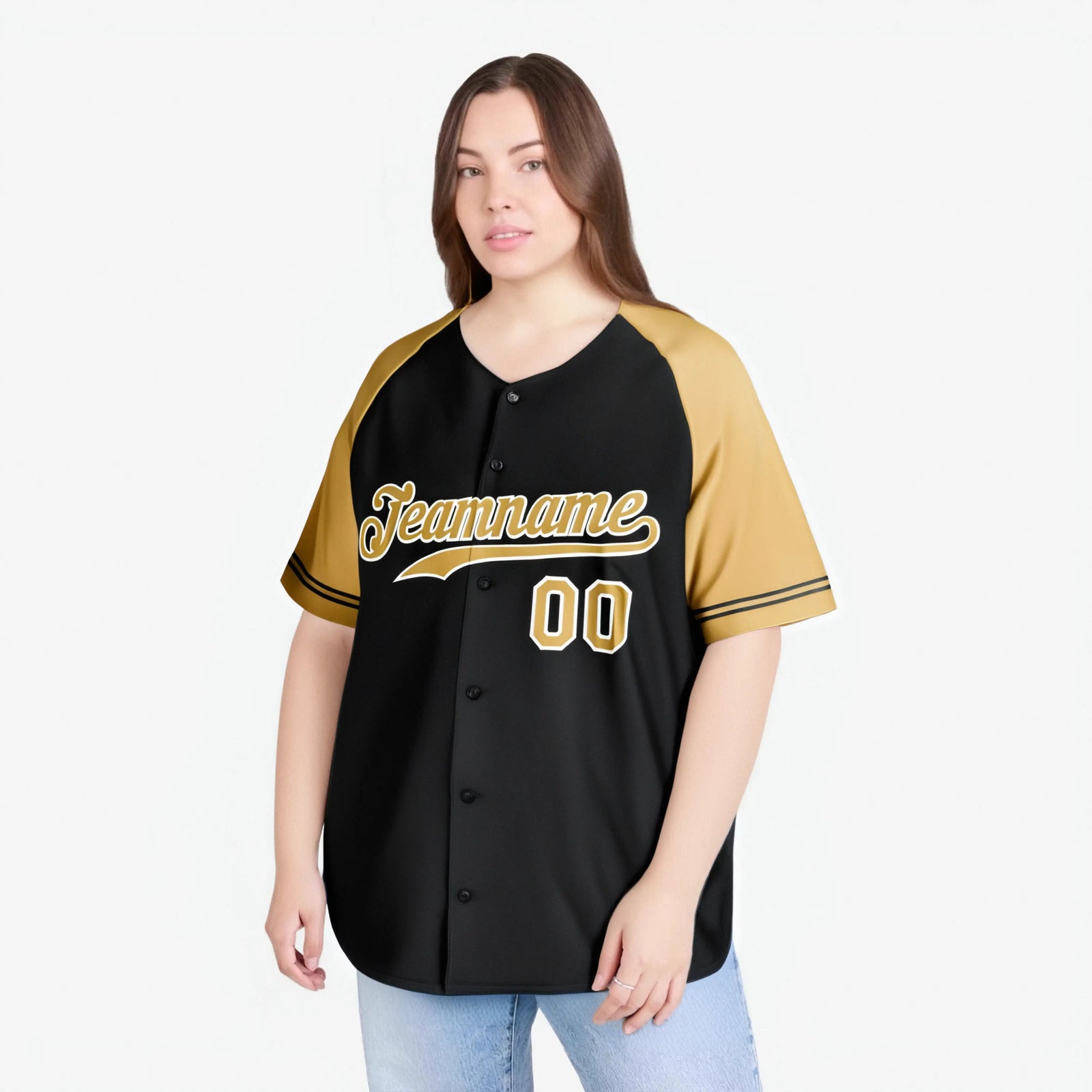 Custom Black Gold Authentic Raglan Sleeves Baseball Jersey